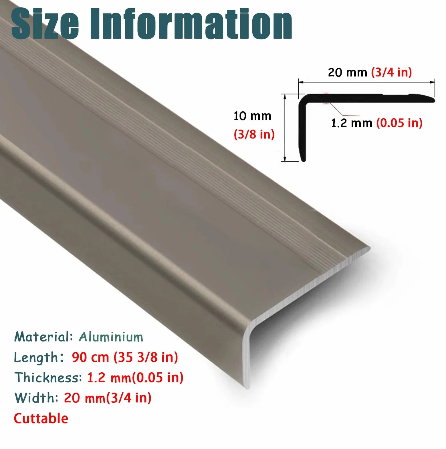 Aluminiowa listwa krawędziowa do płytek w kształcie litery L, listwa przejściowa do wykończenia schodów, metalowa osłona stopnia, listwa krawędziowa schodów do drewna/płytek