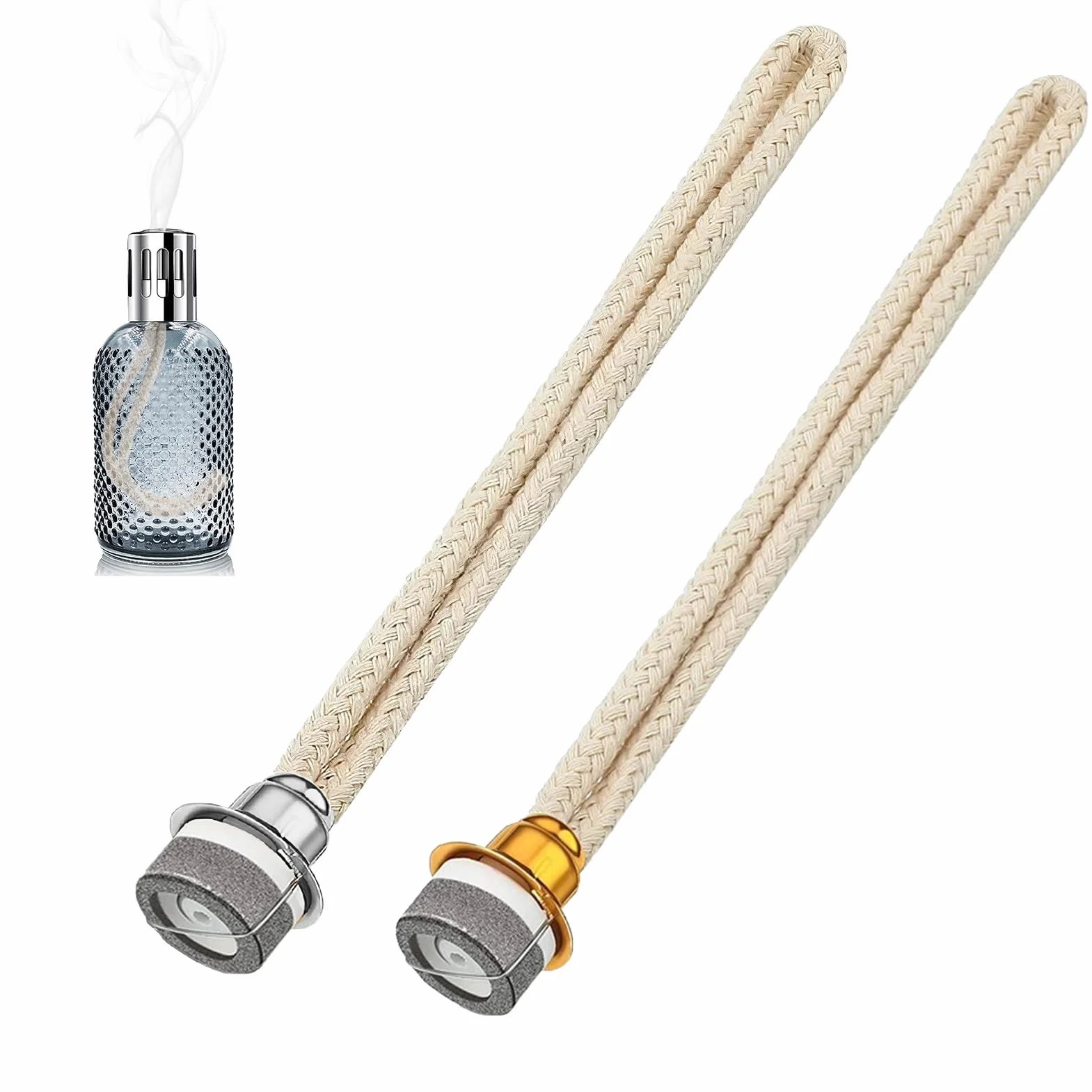 2 szt. Knot katalityczna lampa, wymiana knot palnik do palnika naturalna bawełna pachnące knoty do lampy olejowej zapach palnik do lamp Berger (13 mm srebrno-złoty)