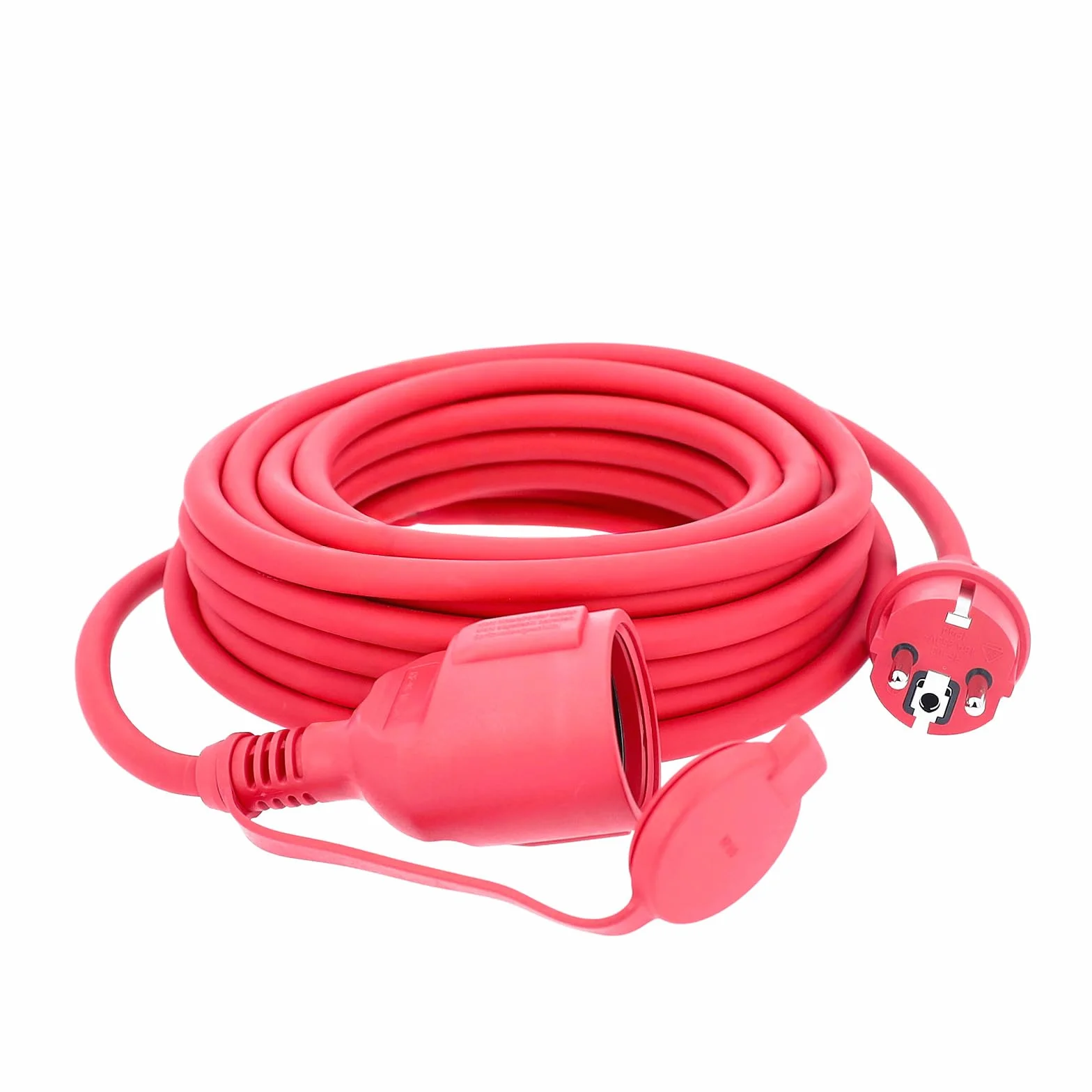 as - Schwabe Gummi-Verlängerungsleitung – 25 m Kabel mit Schutzkontaktwickelstecker, Schutzkontaktkupplung inkl. Schutzkappe ­– 230 V / 16 A Verlängerungskabel – IP44 – Made in Germany – Rot I 60373