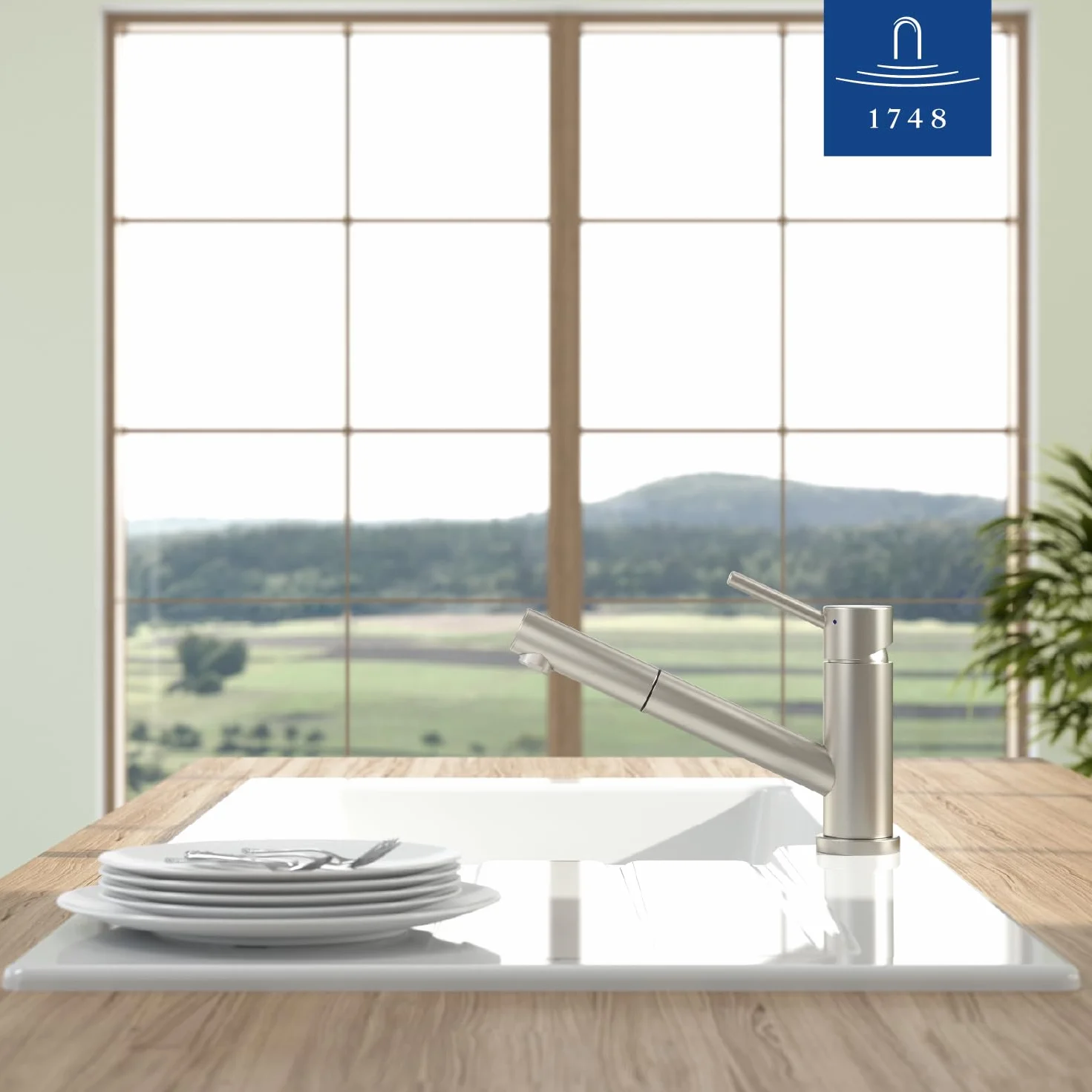 Villeroy & Boch Como Shower Window | Wysokociśnieniowa bateria kuchenna z wyciąganą słuchawką prysznicową i montażem na okno | masywna stal nierdzewna | 925800LC