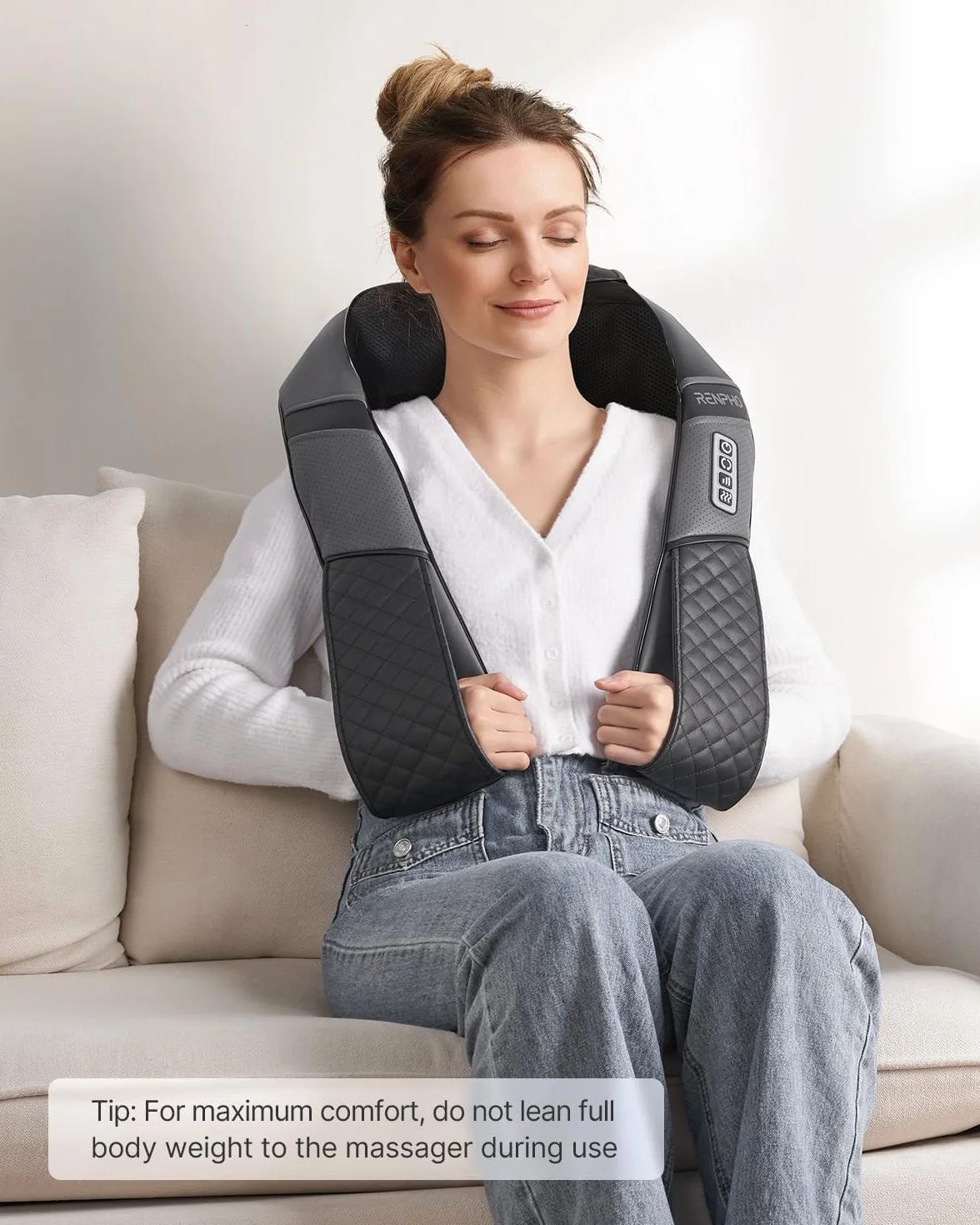 RENPHO Back Neck Massager with Heat, Shiatsu Shoulder Massager with Electric Deep Tissue Kneading Massage, Pain Relief on Neck, Back, Shoulder, Waist, Leg, Calf - Use at Home, Office