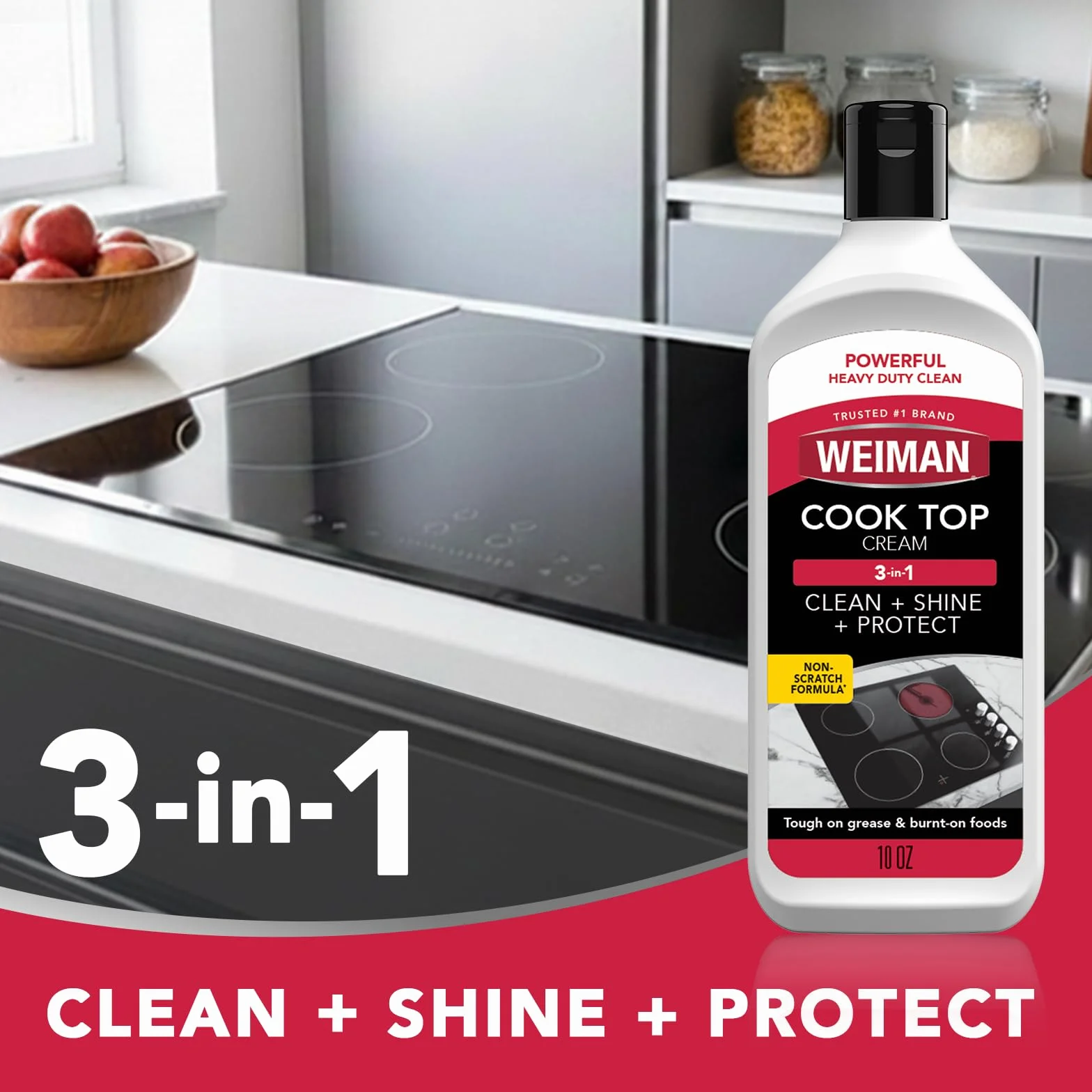 Weiman Ceramic and Glass Cooktop Cleaner - Mocny środek czyszczący i polerujący - 300 ml - 3 gąbki do szorowania