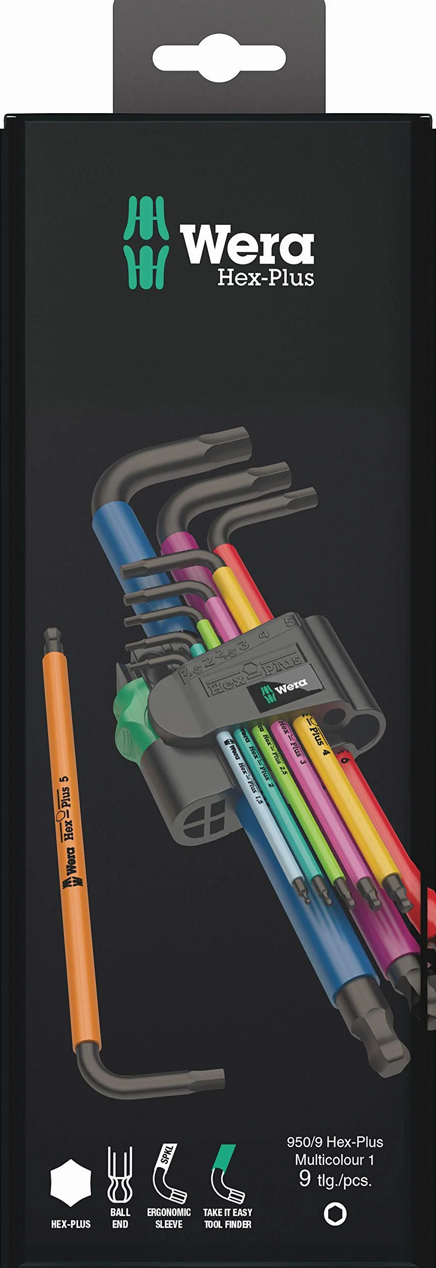 Wera 950/9 Hex-Plus Multicolour 1 Sb Klucze Imbusowe, Wielokolorowy, 22.5 x 7.5 x 1 cm