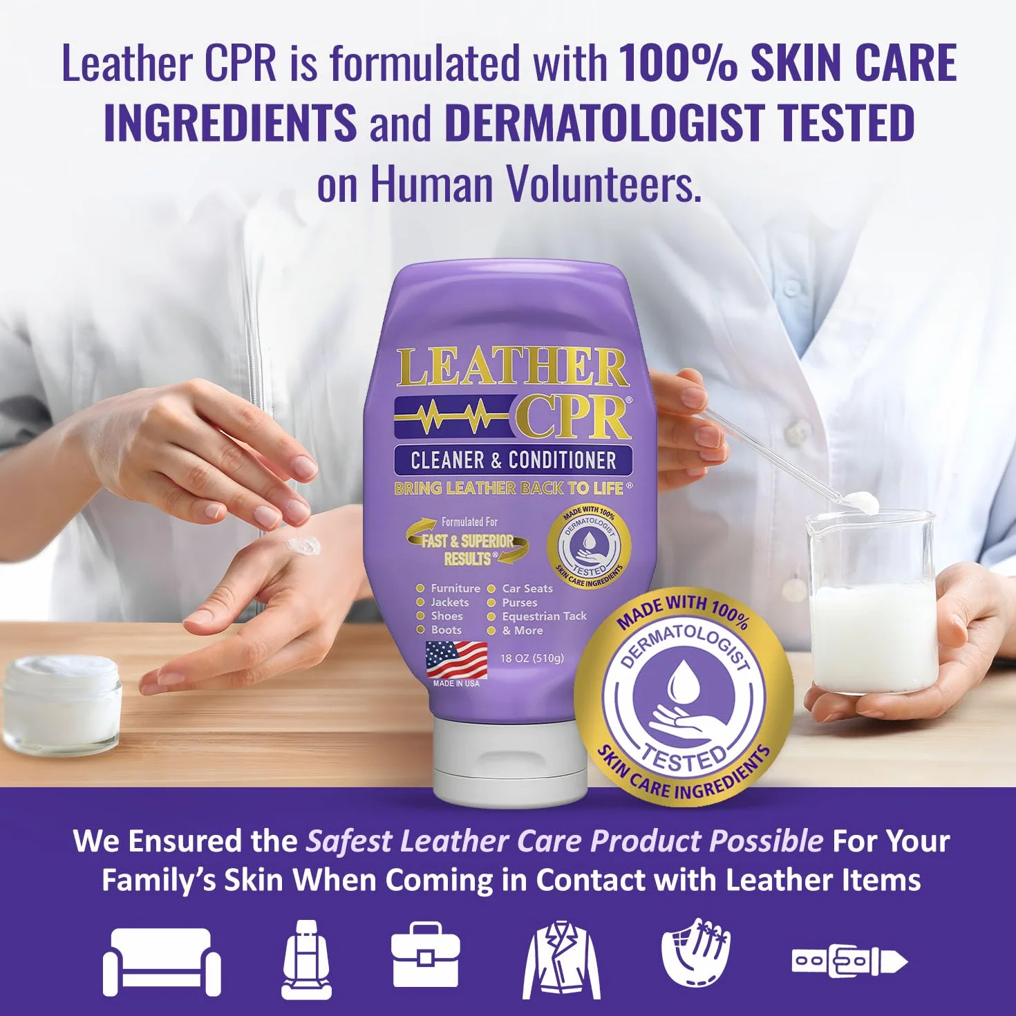 CPR Cleaning Products Leather 510.3 g Bottle – testowany dermatologicznie, w 100% wolny od podrażnień środek czyszczący i odżywka do skóry do domu,