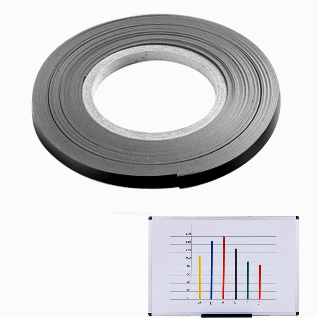 Rolka taśmy magnetycznej, kolorowe, cienkie paski, magnes, suchościeralna, tablica graficzna, 10 mm, 10 m, do oznaczania siatki, magnetyczna taśma samoprzylepna (czarna)