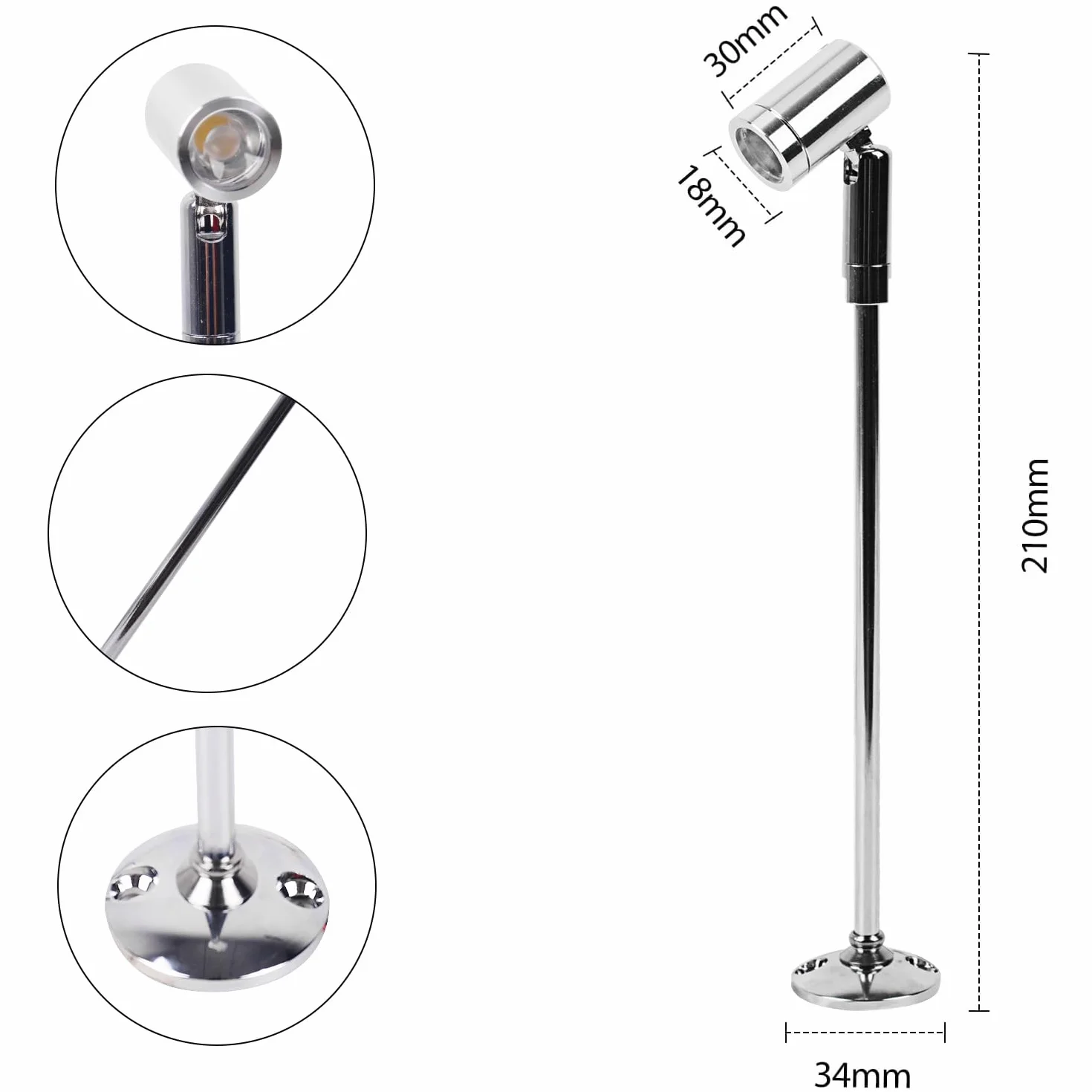Midore 2 szt. reflektor do szafki na biżuterię, obrotowy, AC85V-265V, mini światło 21 cm, ciepła biel, 3200 K