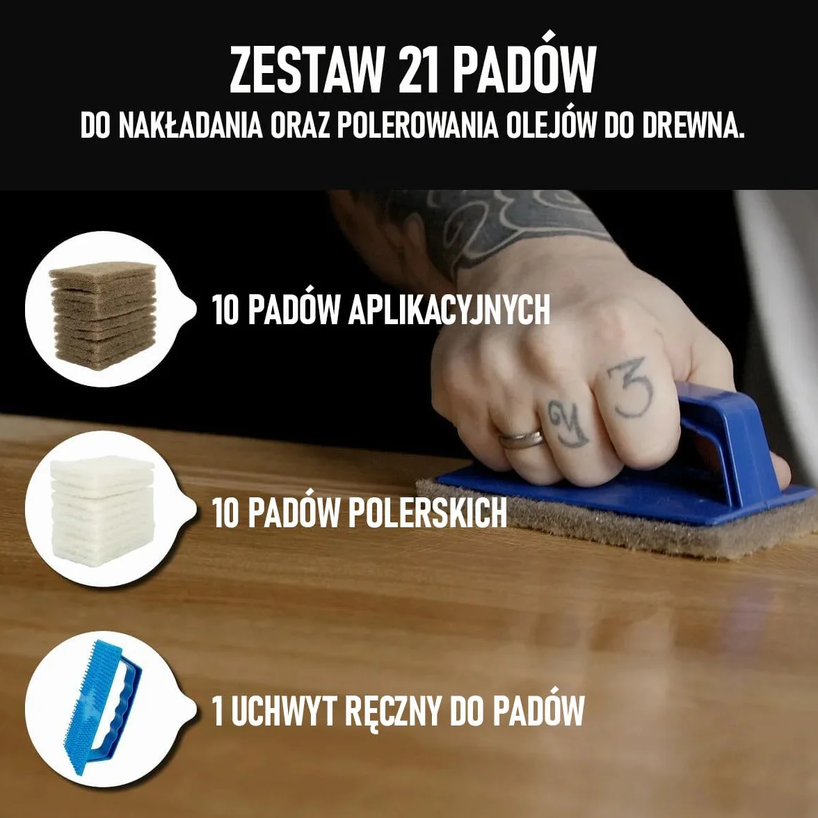 OLI-NATURA Padset z uchwytem ręcznym i 20 podkładkami do nakładania oleju na drewno