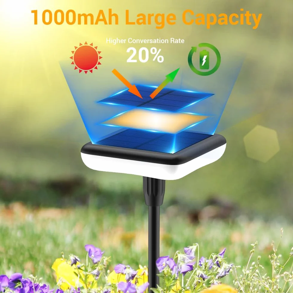 Lampy solarne ogrodowe LED, 4 sztuki, na zewnątrz, ciepła biel, 1000 mAh, super jasne, 34 lumeny, wodoodporność IP65, na zewnątrz, podwórko, do ziemi, na trawnik, dekoracja podjazdu