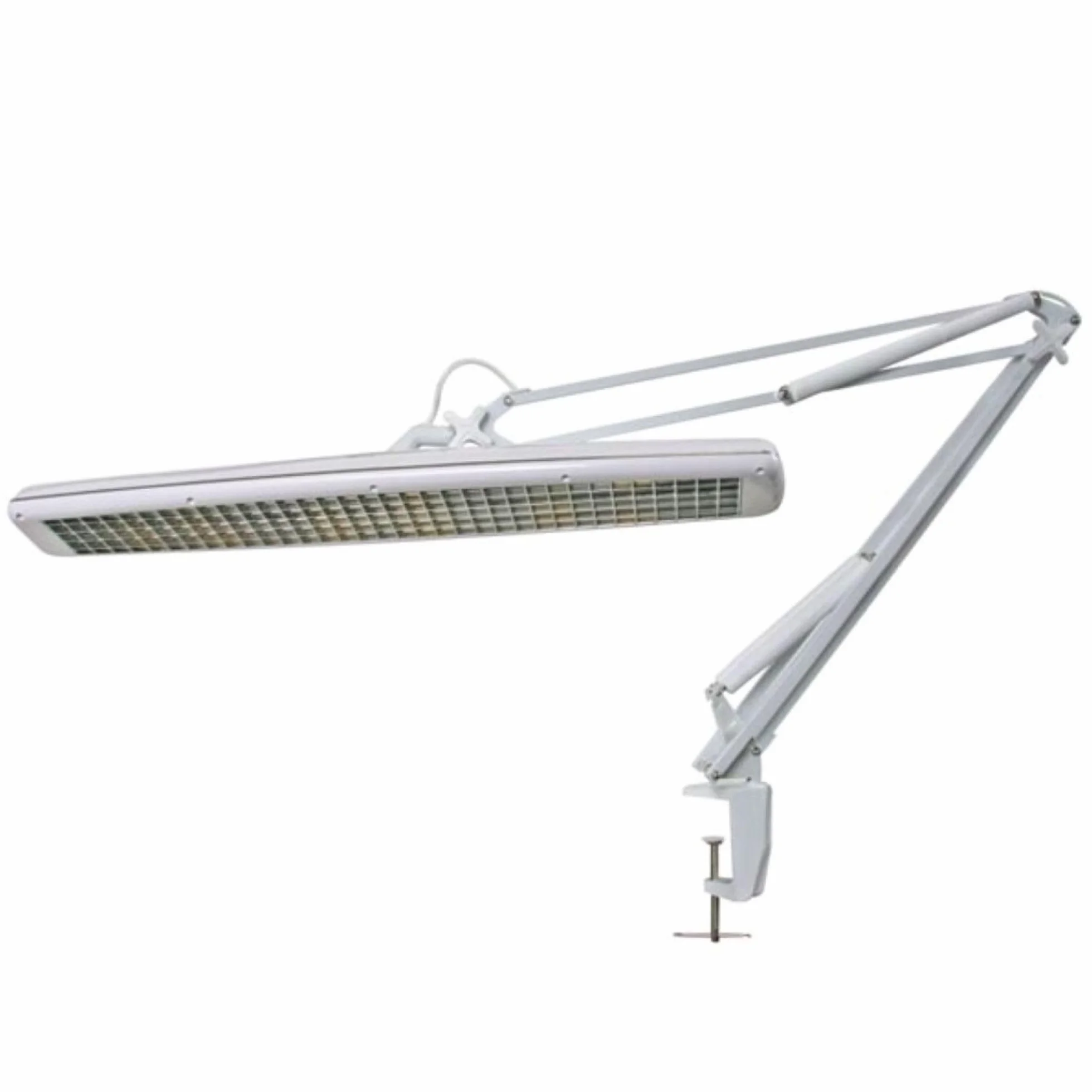 Velleman Lampka biurkowa z zaciskiem, lampa robocza TL 3x 14 W, 2700 lm, światło dzienne 6500 K, klosz 60 cm, biała do biura, hobby, manicure, szycia i prac precyzyjnych