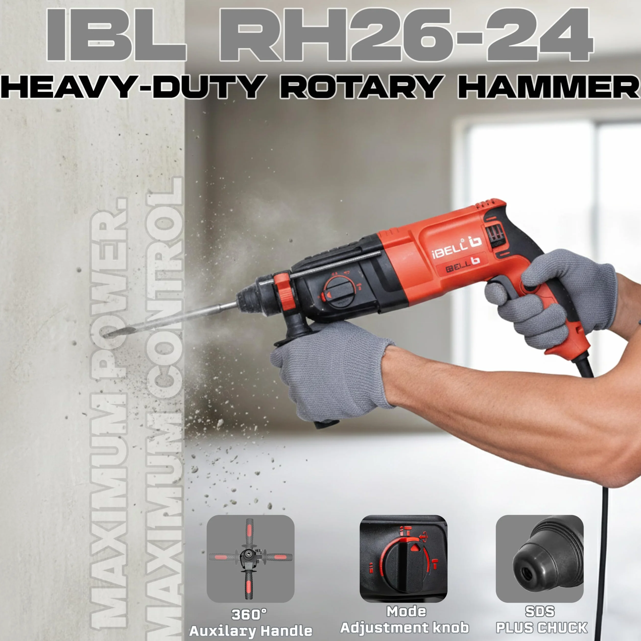 IBELL Rotary Hammer Drill Machine RH26-24, SDS Chuck,800W,900RPM,26MM
