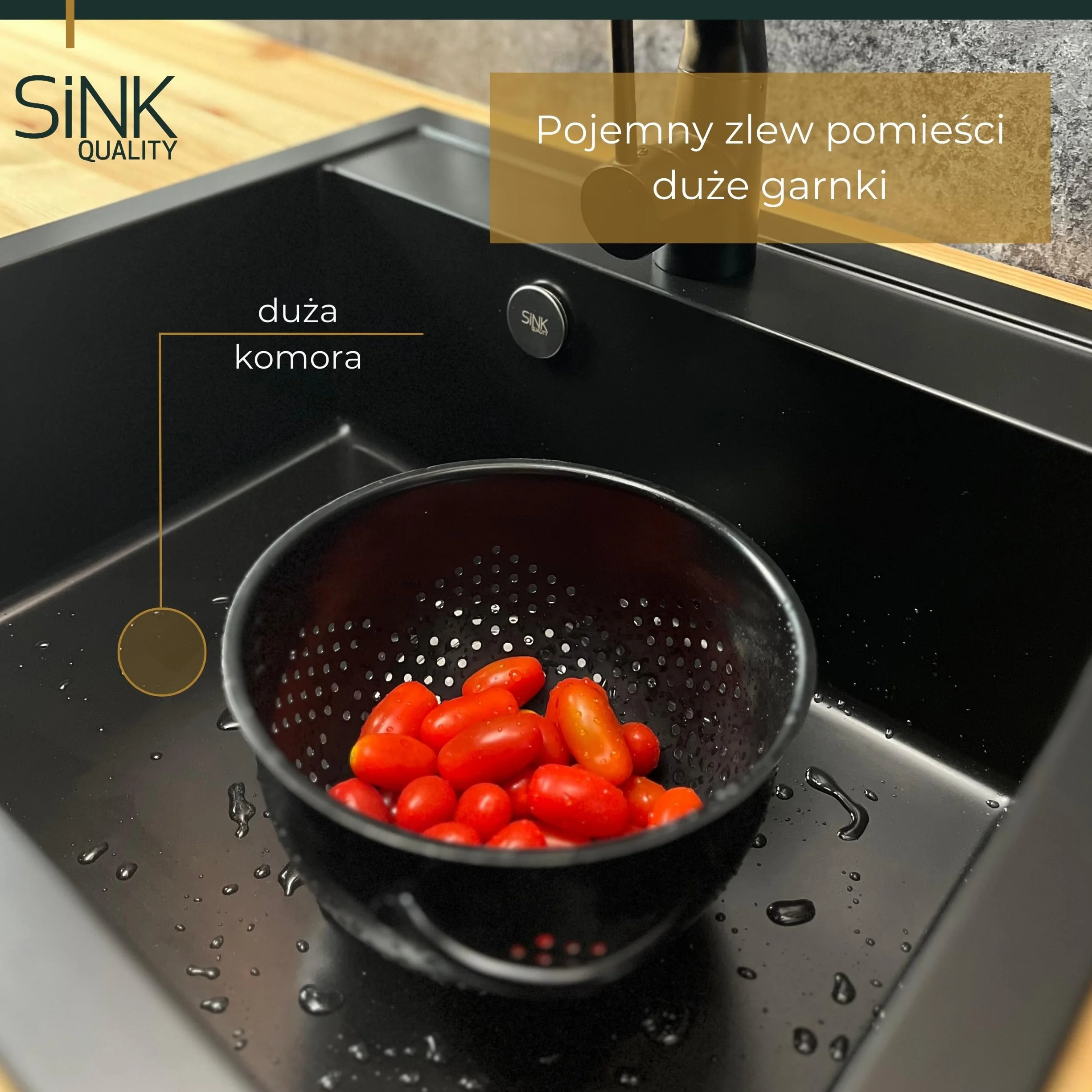 SINK Quality Zlewozmywak Jednokomorowy Czarny 56x51 cm - W zestawie syfon grafitowy i impregnat - Granitowy Zlew Kuchenny do szafki o szerokości od 60 cm