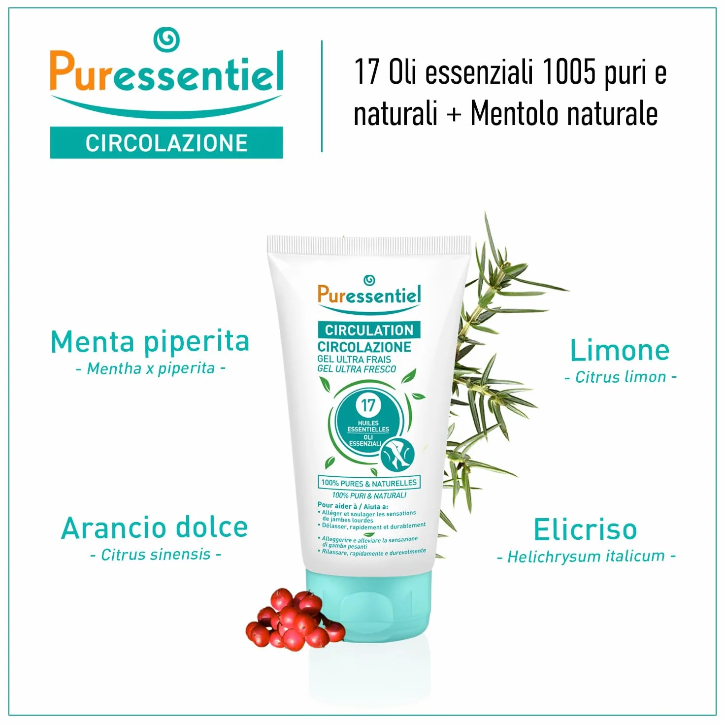 Puressentiel odświeżający żel chłodzący na krążenie krwi z 17 olejkami eterycznymi 125 ml