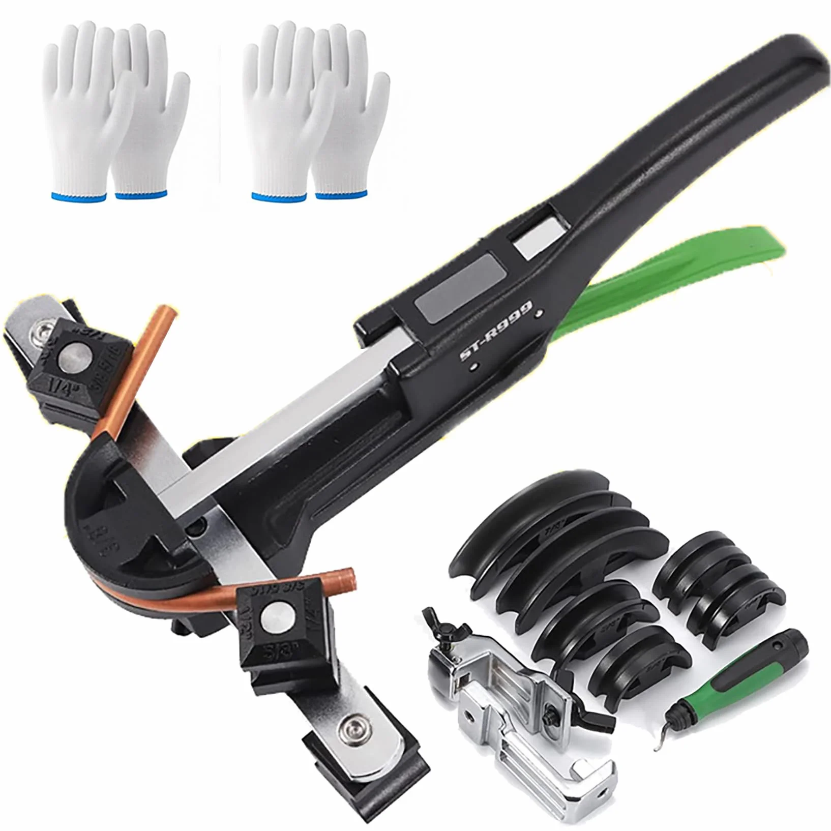 Zestaw Hydraulicznych Giętarek Do Rur, 1/4"–7/8" Zestaw Narzędzi Do Gięcia Rur Miedzianych Hvac Z 7 Matrycami I Rękawicami, Kolanko 90°, Kolano 90°, Gięcie Do Przodu I Do Tyłu Do Rur Miedzianych