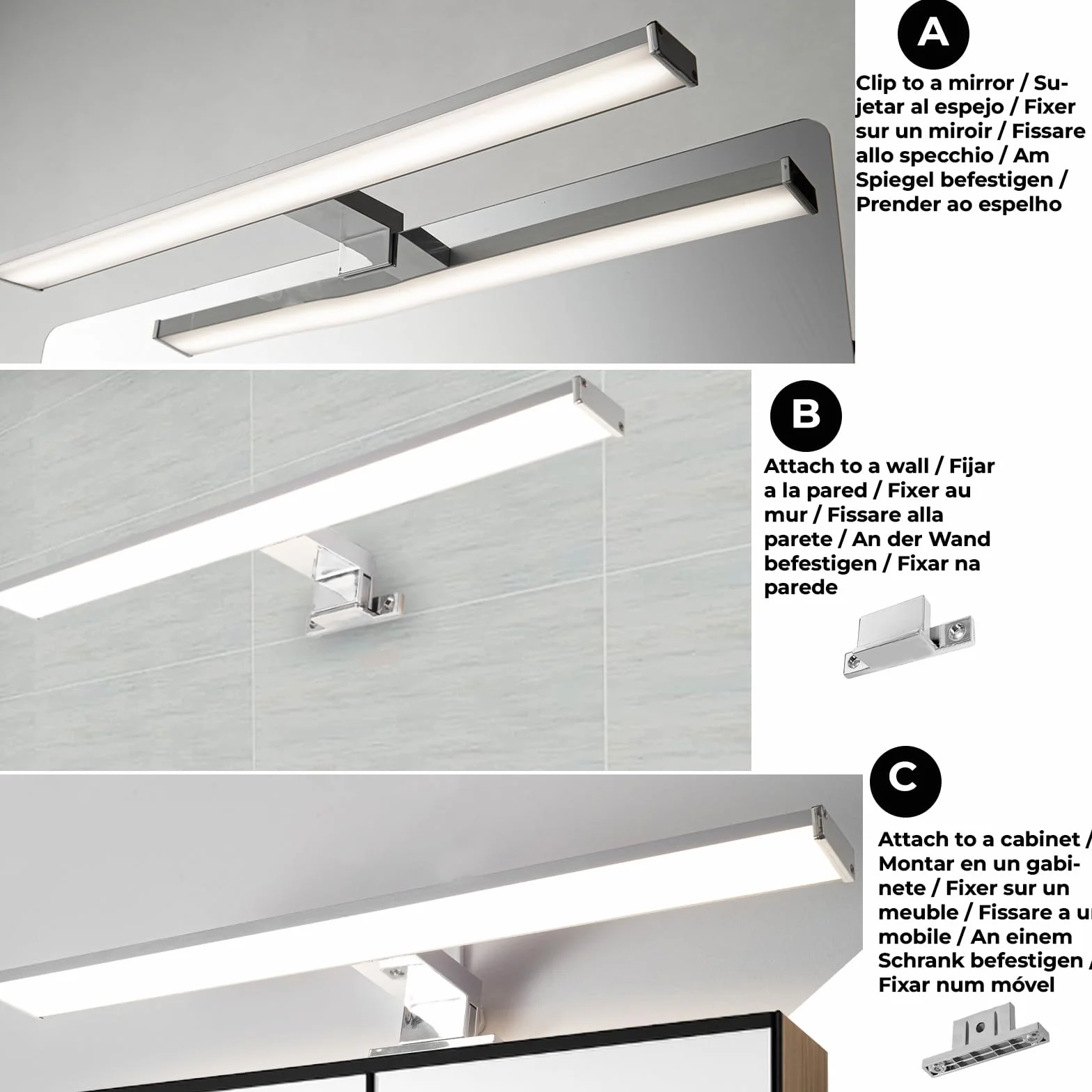 Alpinaluz Lampa ścienna LED do lustra łazienkowego, neutralne białe światło, 4000 K, IP44, aluminiowa obudowa i chromowany uchwyt z poliwęglanu, montaż na ścianie lub szafce (50 cm, 12 W)