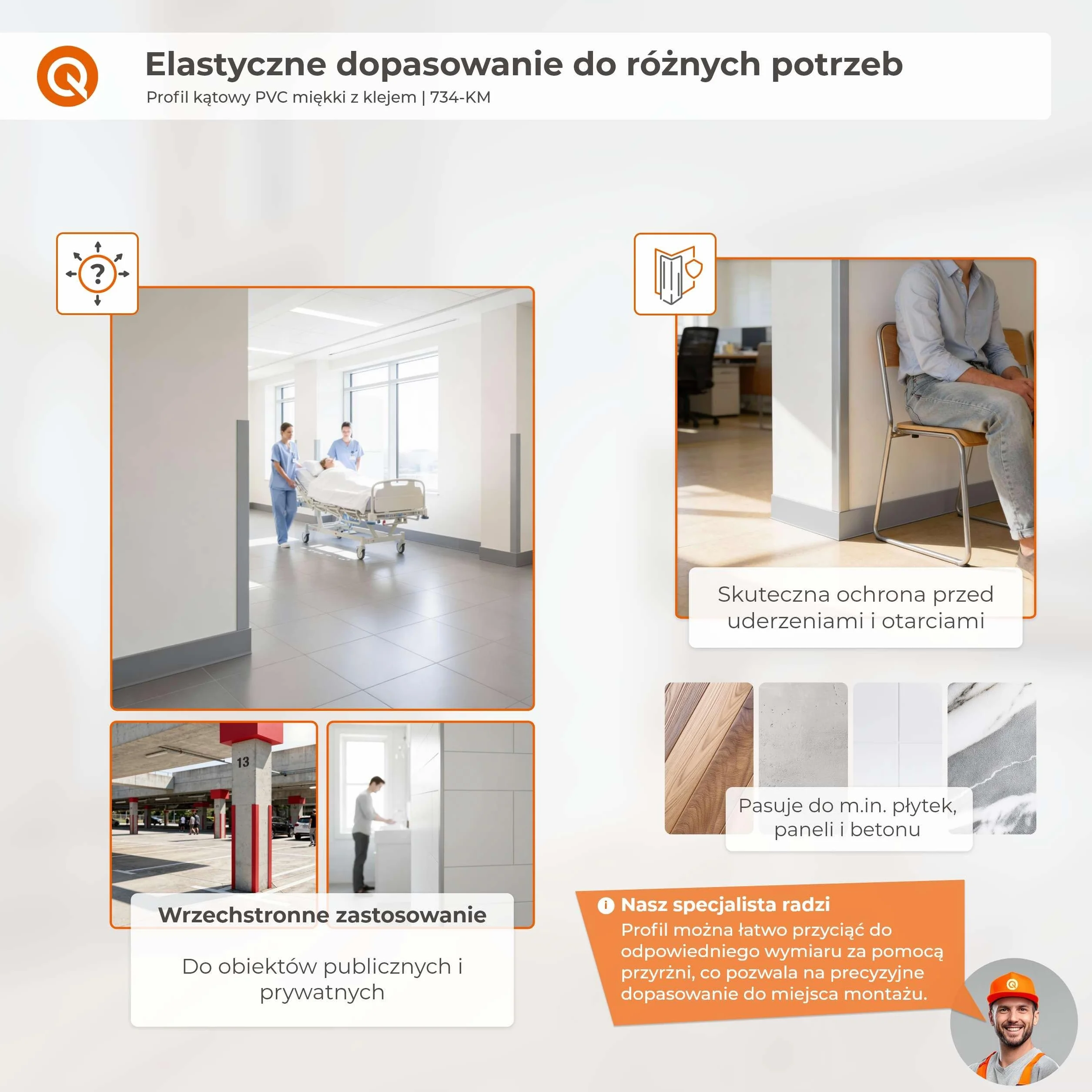 QUEST Kątownik miękki PVC 40x40 mm samoprzylepny, ochronny profil L kątowy, narożnik odbojnikowy z klejem, czarny, 200 cm