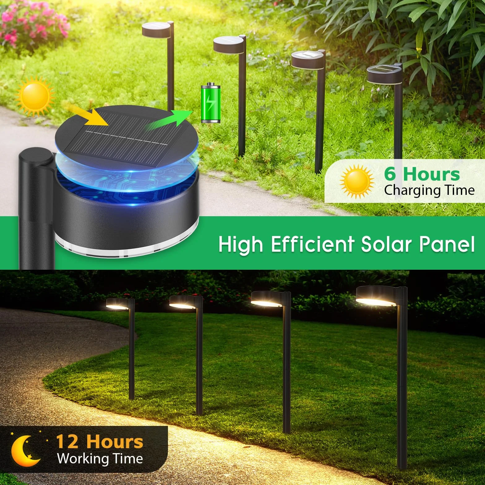 BUCASA Lampy solarne ogrodowe IP65 6x12 LED na zewnątrz