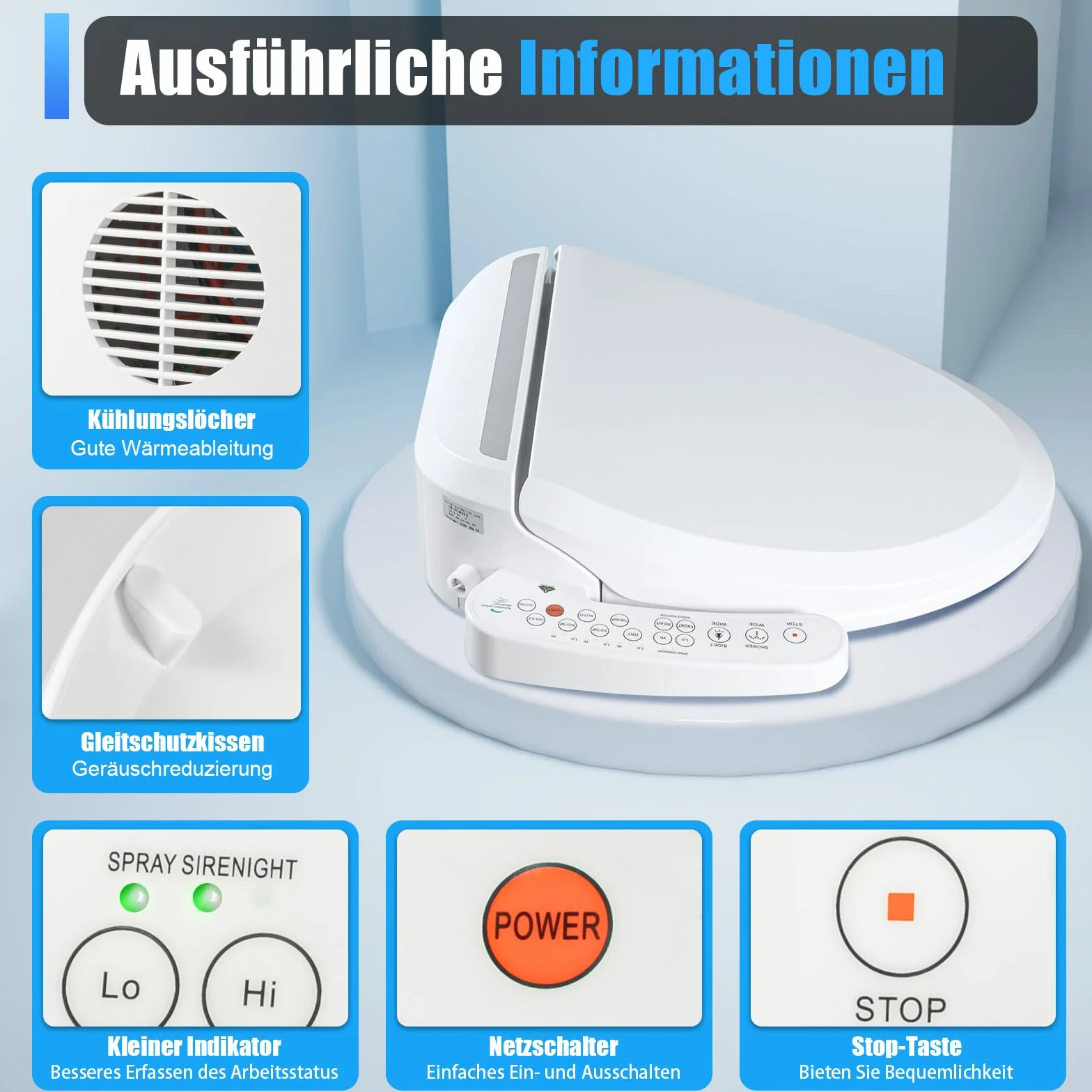 Elektryczny bidet, inteligentna deska sedesowa, podgrzewana toaleta, automatyczne czyszczenie, automatyczna dezodoryzacja dyszy, regulowana temperatura, higieniczne czyszczenie, oszczędność papieru