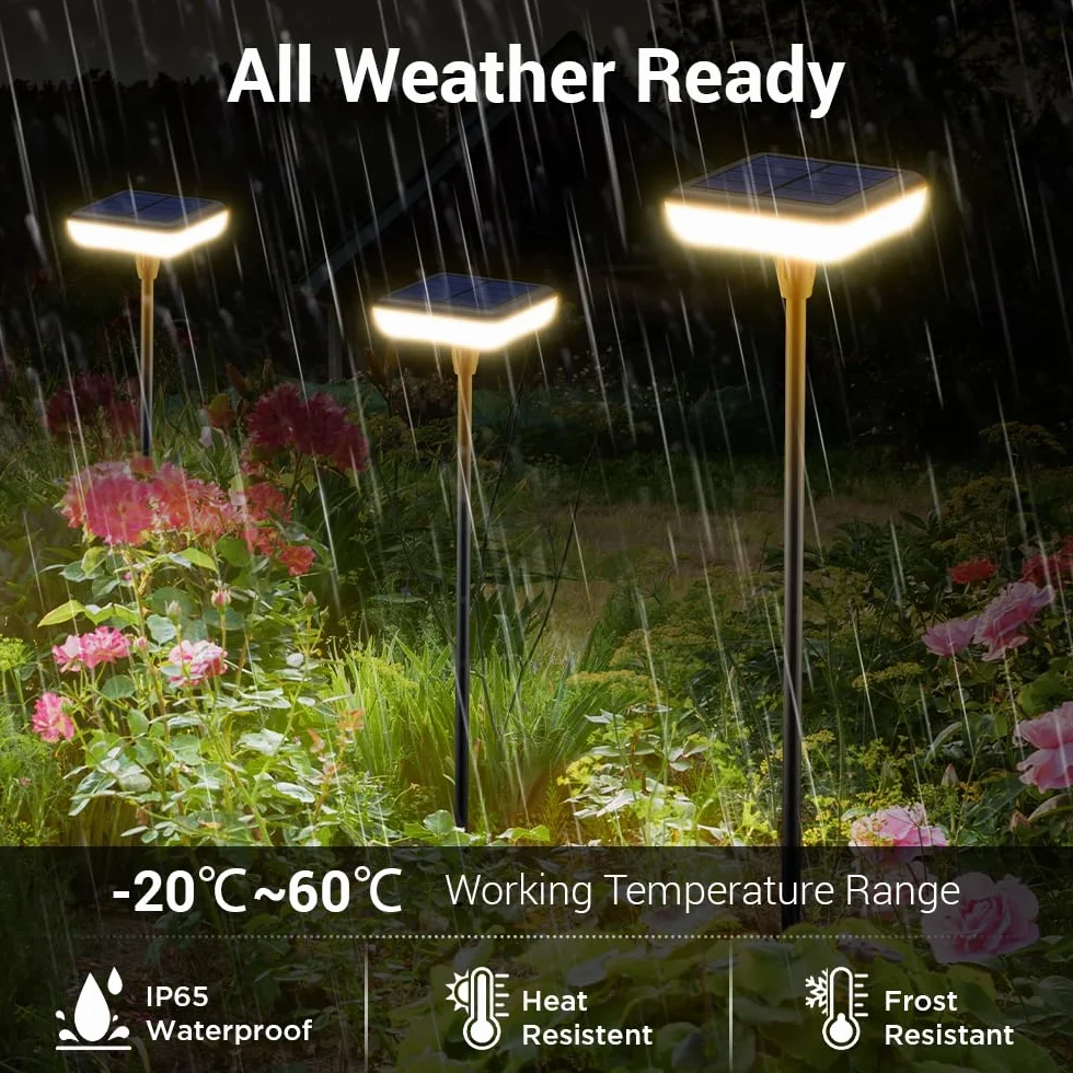 Lampy solarne ogrodowe LED, 4 sztuki, na zewnątrz, ciepła biel, 1000 mAh, super jasne, 34 lumeny, wodoodporność IP65, na zewnątrz, podwórko, do ziemi, na trawnik, dekoracja podjazdu