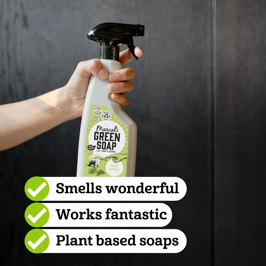 Marcel's Green Soap - Uniwersalny spray bazylia i wetiweria - spray czyszczący - przyjazny dla środowiska - wegański - 99% biodegradowalny - 500 ml