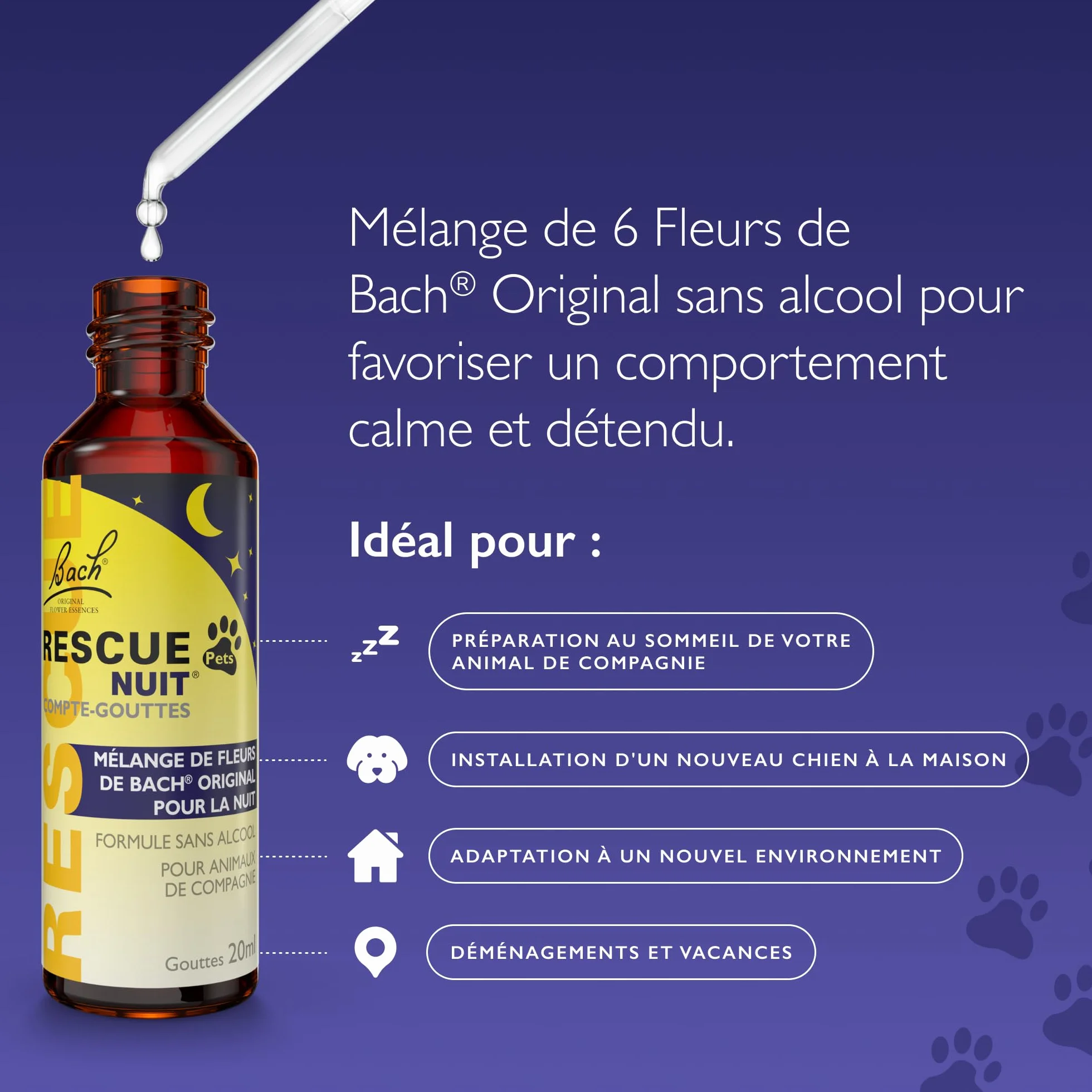 RESCUE Pets Night Drop 20 ml spokój dla zwierząt domowych naturalne i wegańskie