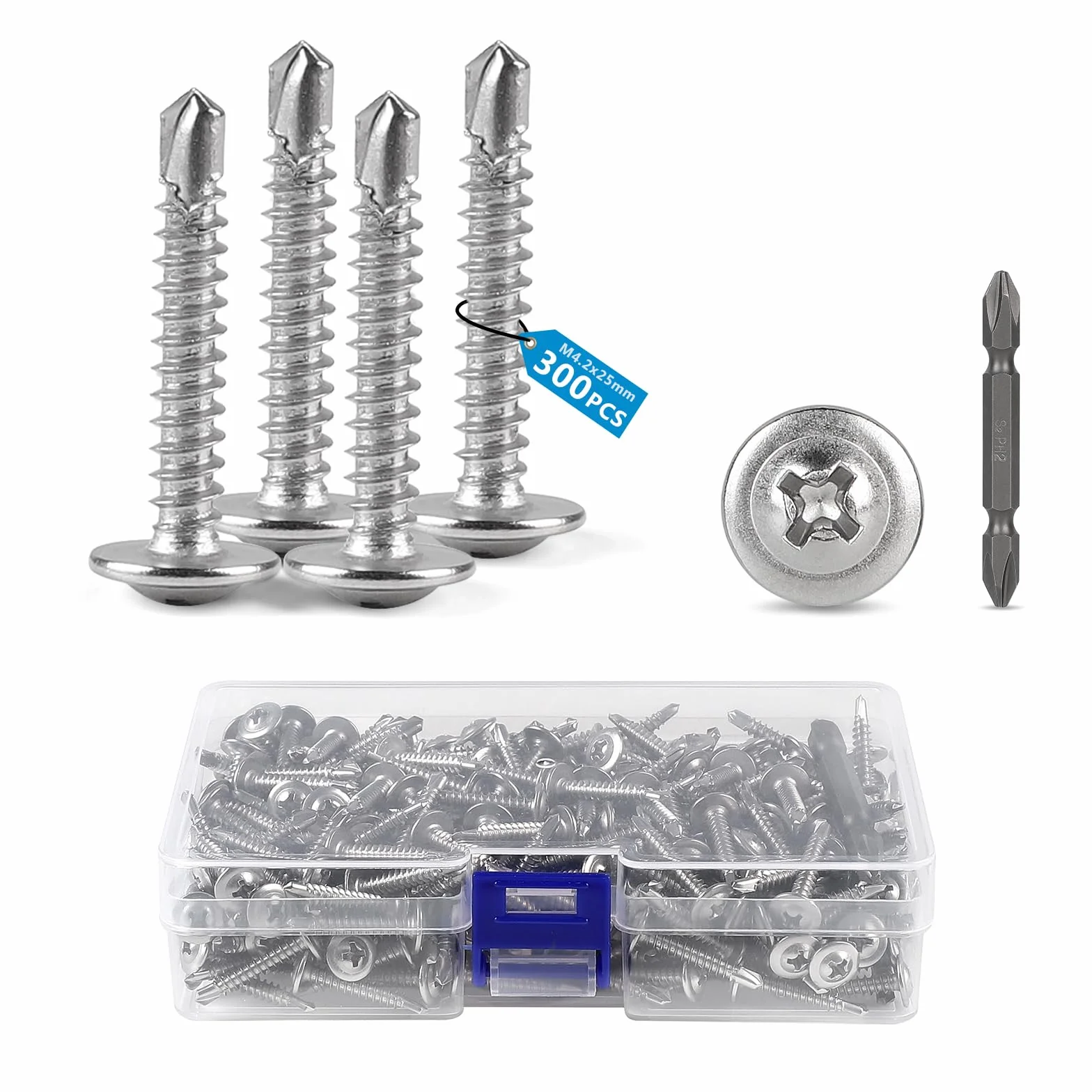 Wkręty do blachy M4,2 x 25 mm ze stali nierdzewnej płaskie z łbem wpuszczanym Phillips 300 sztuk