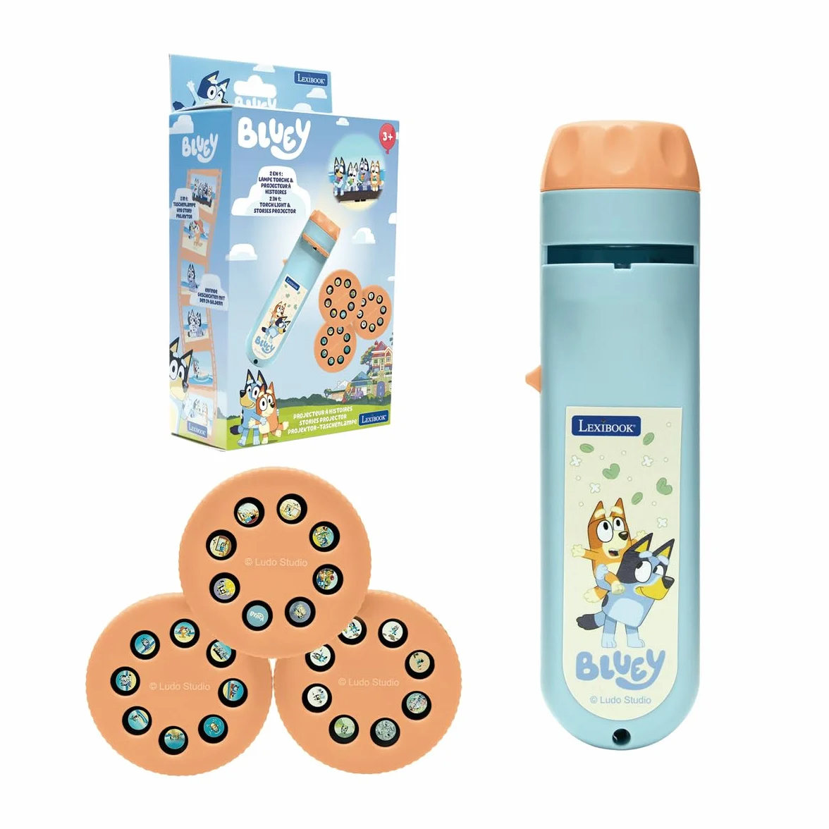 Lexibook, Bluey, Projektor do opowieści i latarka Bluey, Niebiesko-żółty, LTC050BY