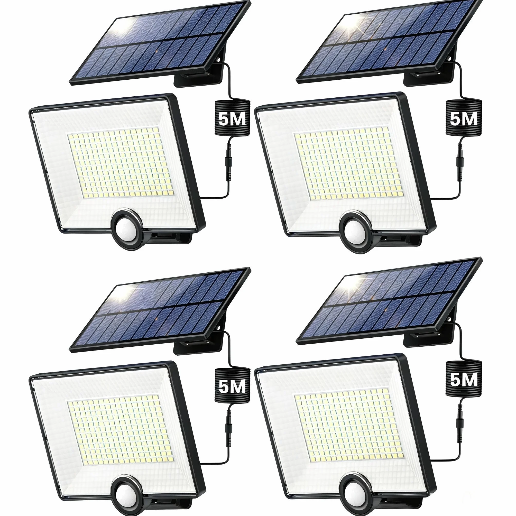 【Bardzo jasna 2000 lm】Zewnętrzna lampa solarna z czujnikiem ruchu 204LED, zewnętrzne, solarne światło z 3 trybami wodoodporności IP65, zewnętrzne oświetlenie solarne LED z kablem 16,4 stóp [zestaw 4