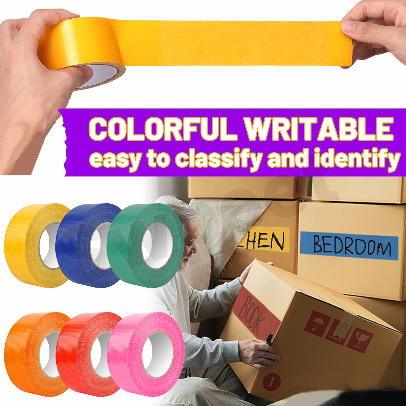 Swpeet 6 rolek w 6 kolorach, 2 cale x 11 jardów – zestaw wodoodpornych, kolorowych taśm typu duct tape w tęczowych barwach, mocnych, bez pozostawiania śladów, łatwych do ręcznego rozerwania – idealnyc