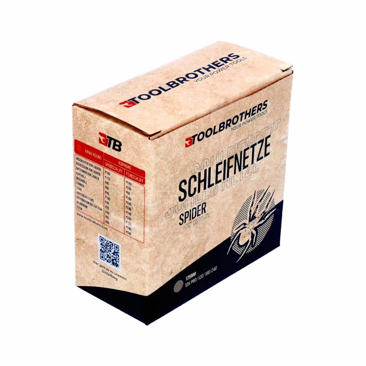 Toolbrothers SPIDER zestaw do szlifowania siatkowego środek ścierny 2 opakowania 80 x siatka szlifierska 125 mm rzep po 20 x P80 / P120 / P180 / 240 do twardego drewna, miękkiego drewna, lakieru, kamienia, stali, aluminium, forniru