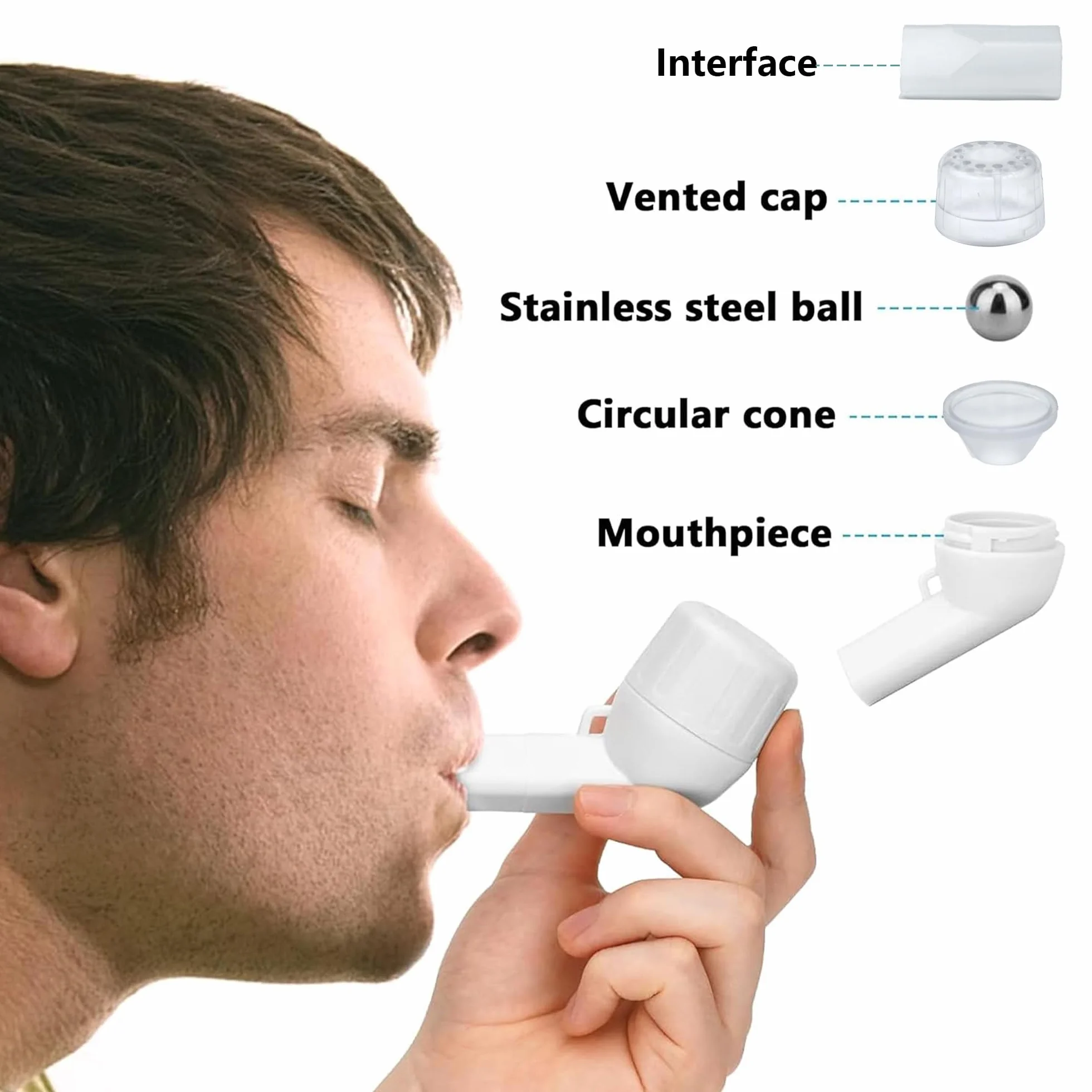 Trener Oddychania Płuc OPEP Respirator Terapia Oczyszczanie Płuc Biały