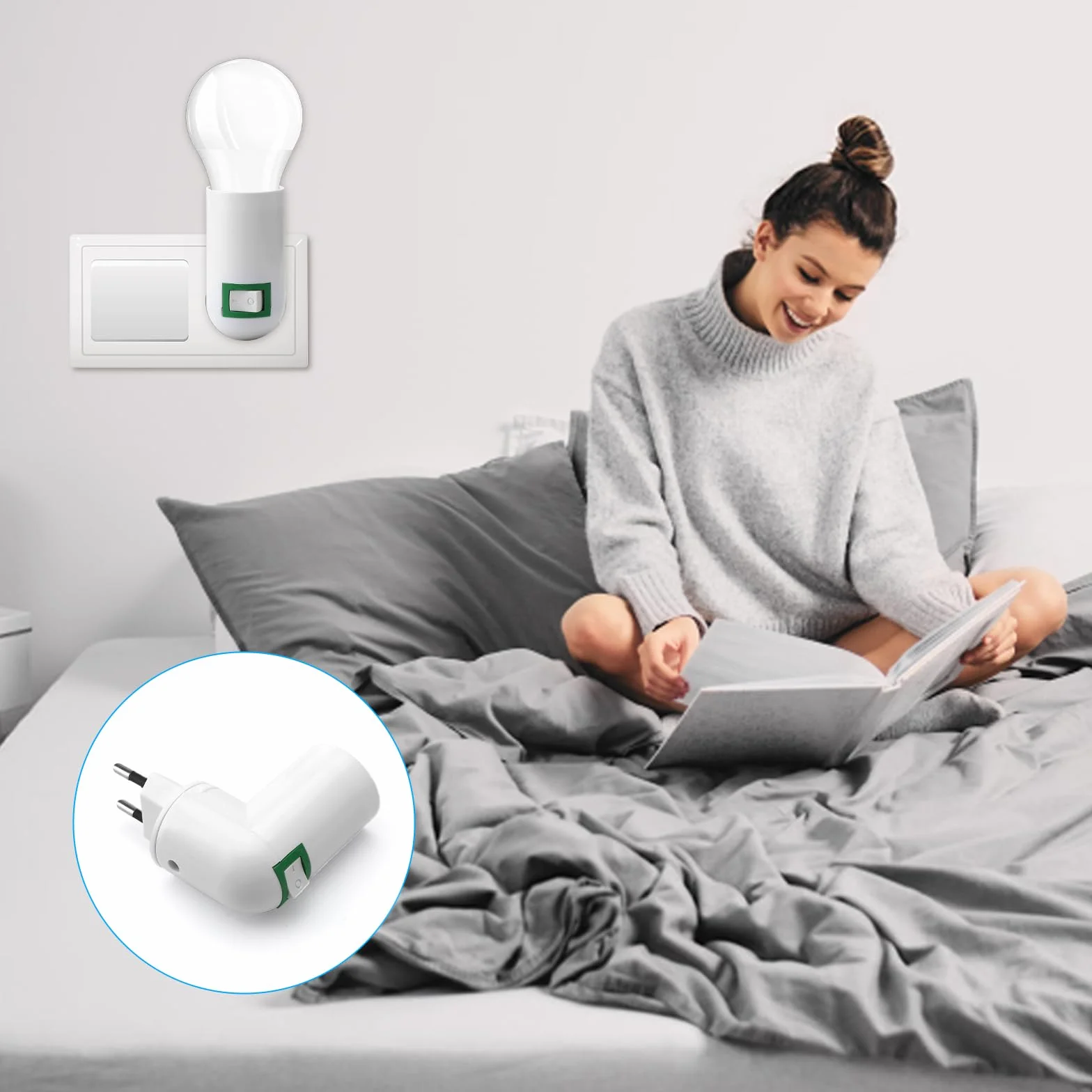 HENGBIRD 2 sztuki oprawek E27 do lampy 360° regulowana oprawa lampy z przełącznikiem, wtyczka EU, gniazdo wtykowe do żarówki, lampy ściennej, adapter cokołowy, lampa kuchenna, konwerter