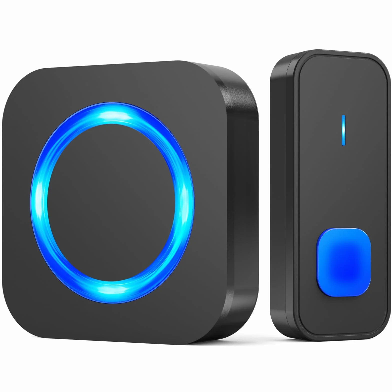 SURFOU Bezprzewodowy dzwonek do drzwi z odbiornikiem plug-in, zasięg 400 m, wodoszczelny, 55 dźwięków dzwonków, 5 głośności, migające diody LED, czarny