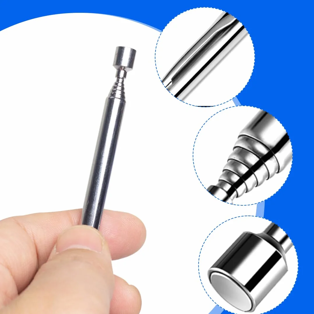 2 magnesy teleskopowe, wysuwane do 64 cm, ze stali nierdzewnej, do śrub, nakrętek kluczowych, części metalowych