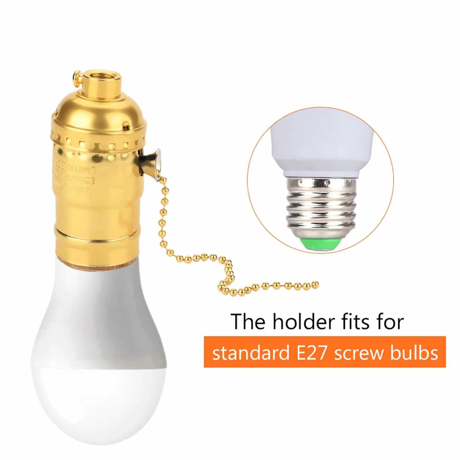 Świetlne Gniazdo, Uchwyt Podstawy Lampy, śruba E27 Kompatybilny Styl Vintage, Prosty Wzór Domu, Kuchnia, Bar z łańcuchem Ciągniętym (GOLD)