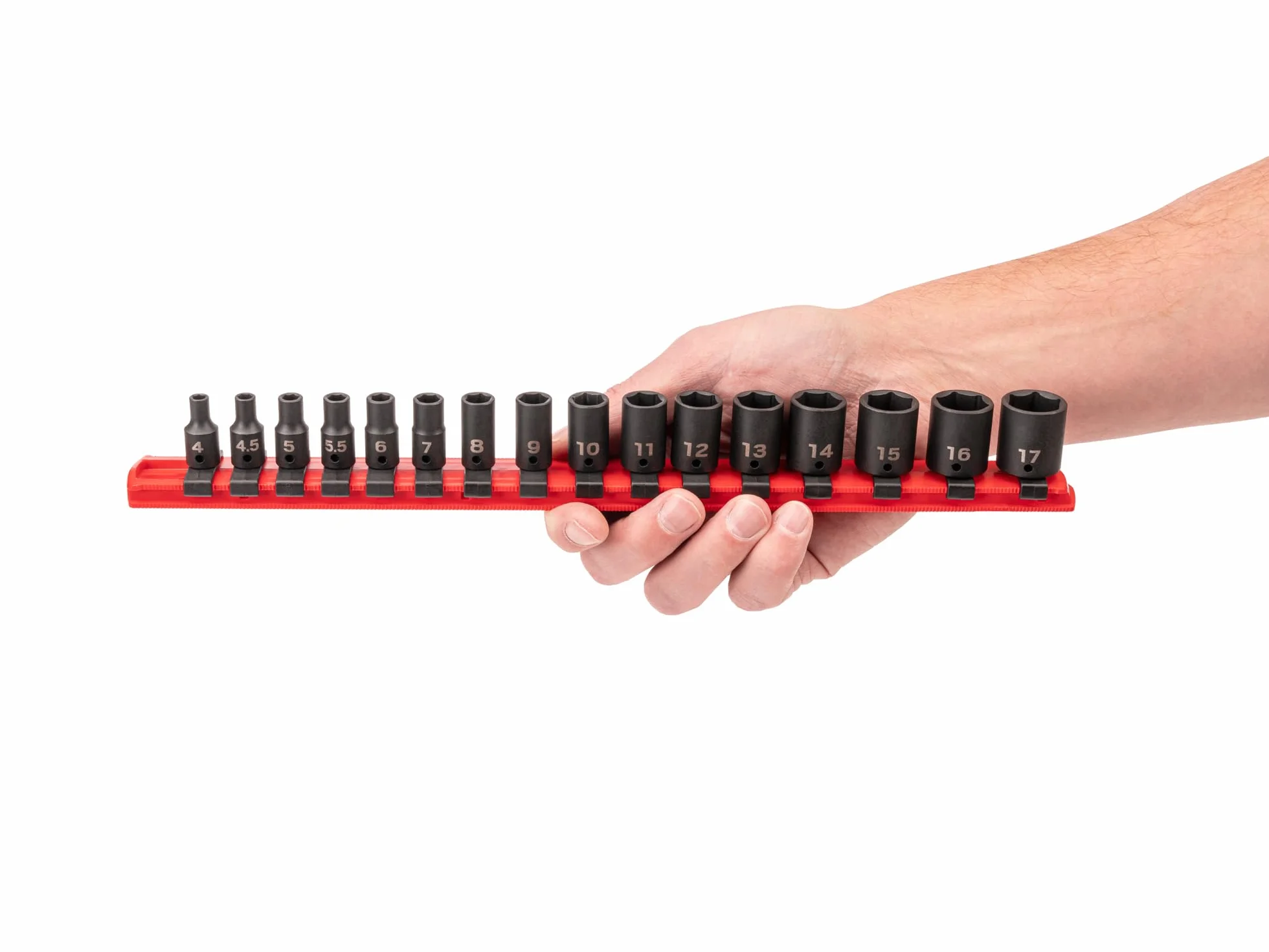 TEKTON 6-punktowy zestaw nasadek udarowych z szyną, 16-częściowy (4-17 mm) | SID90102