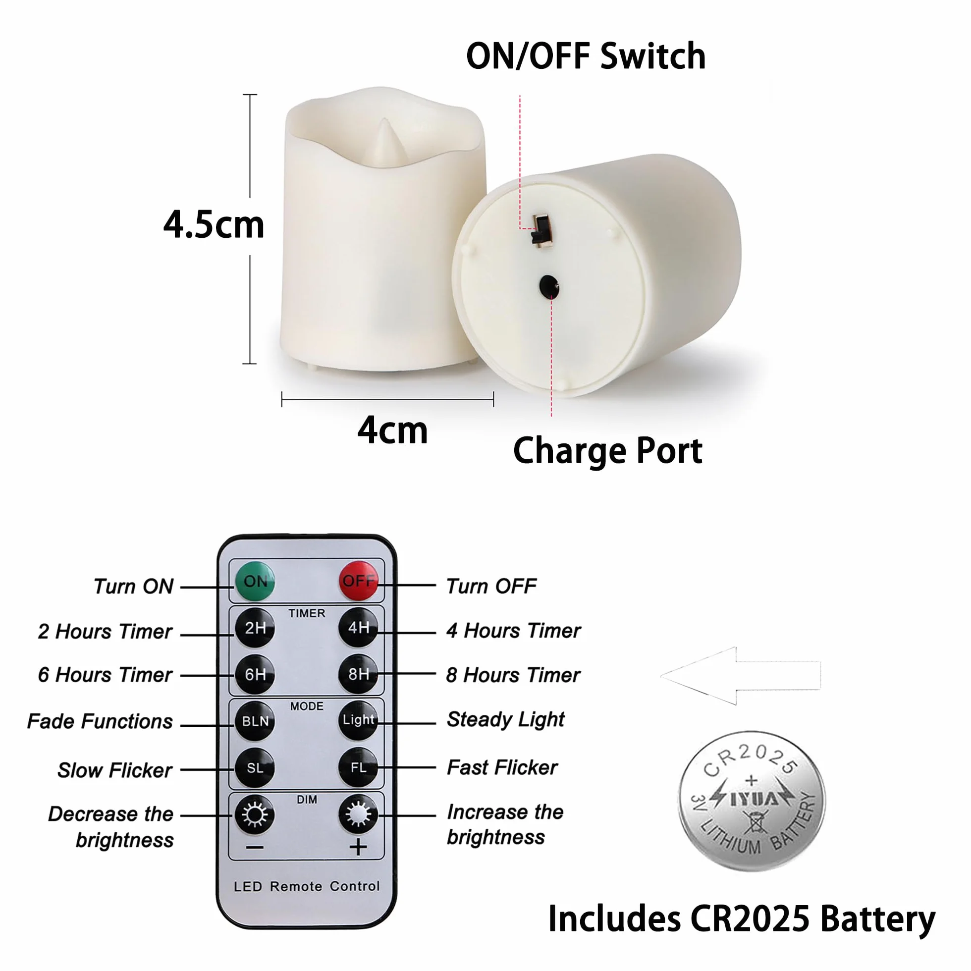 FREEPOWER 12 sztuk akumulatorowych świeczek LED z stacją ładującą, kablem USB i pilotem zdalnego sterowania – funkcja timera, migotanie w ciepłej bieli, Ø4x4,5cm