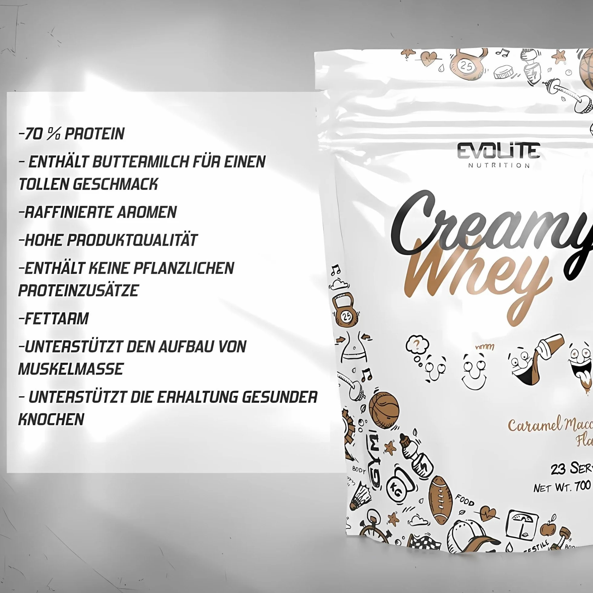 Evolite Whey Protein Powder 700 g - Serwatka z maślanką - 23 g białka