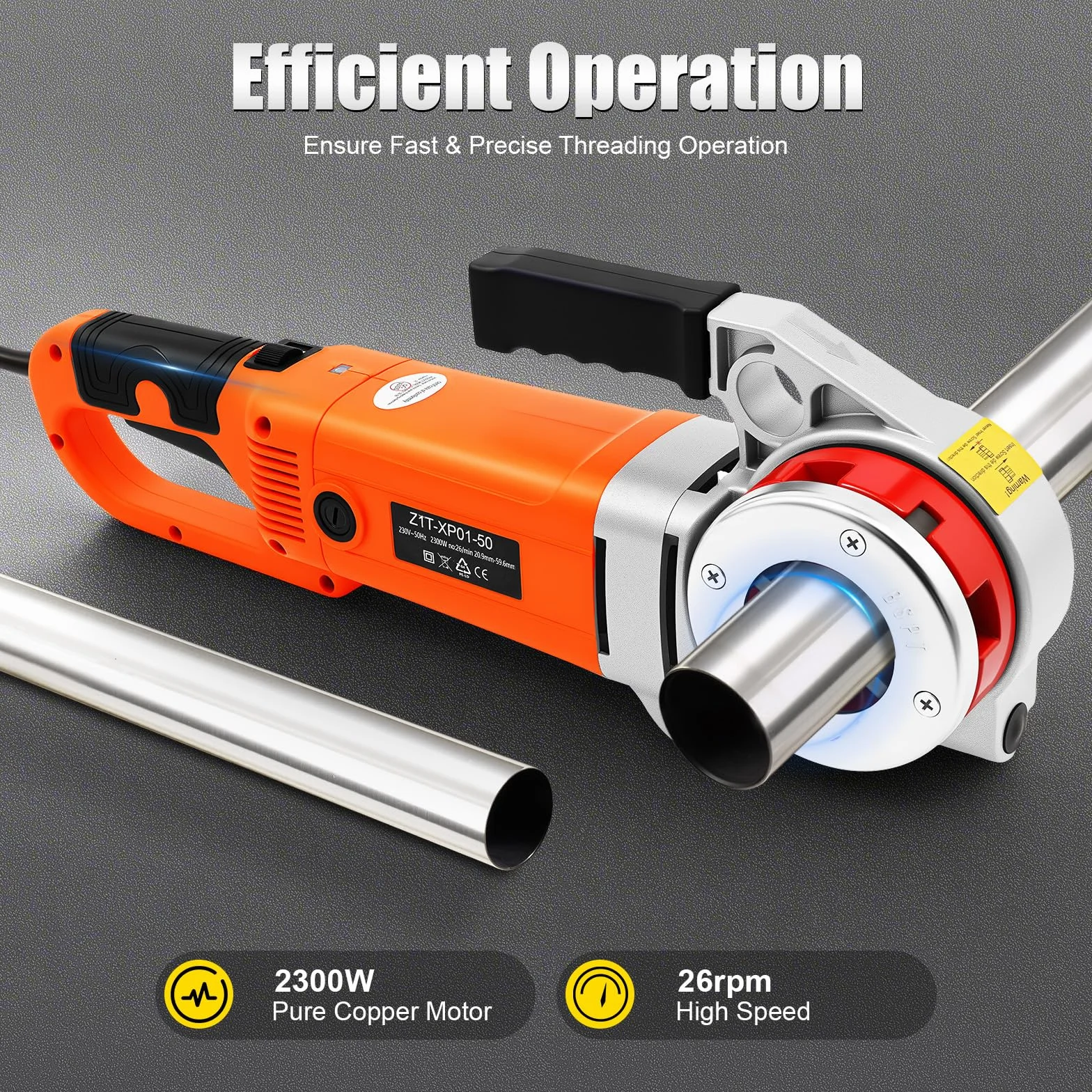 Przenośna maszyna do gwintowania 2300 W, elektryczny nawlekacz do rur z 6 matrycami 1/2", 3/4", 1", 1 1/4", 1 1/2", 2", 2", gwint rurowy, zestaw do gwintów rurowych