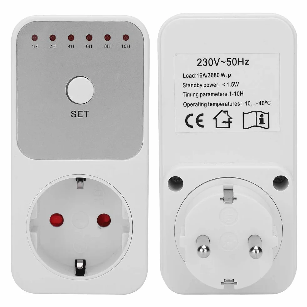 Wtyczka UE 230 V 16 A Timer Przełącznik Gniazda Zasilania Od 1 do 10 Godzin Swobodne Ustawianie Sterownika Wyłącznika Czasowego Odliczania do Oświetlenia Domu, Wentylatorów,