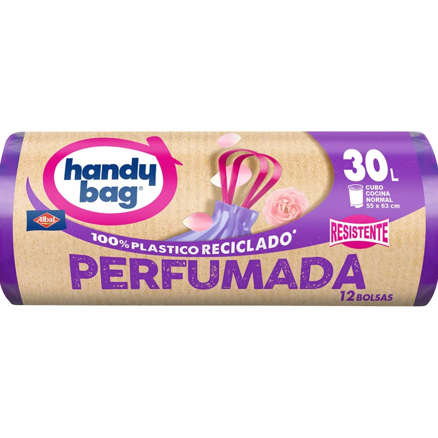 Handy Bag Perfumowane worki na śmieci, w 100% z recyklingu, bardzo wytrzymałe, szczelne, samozamykające, 30 l, 12 worków, paczki