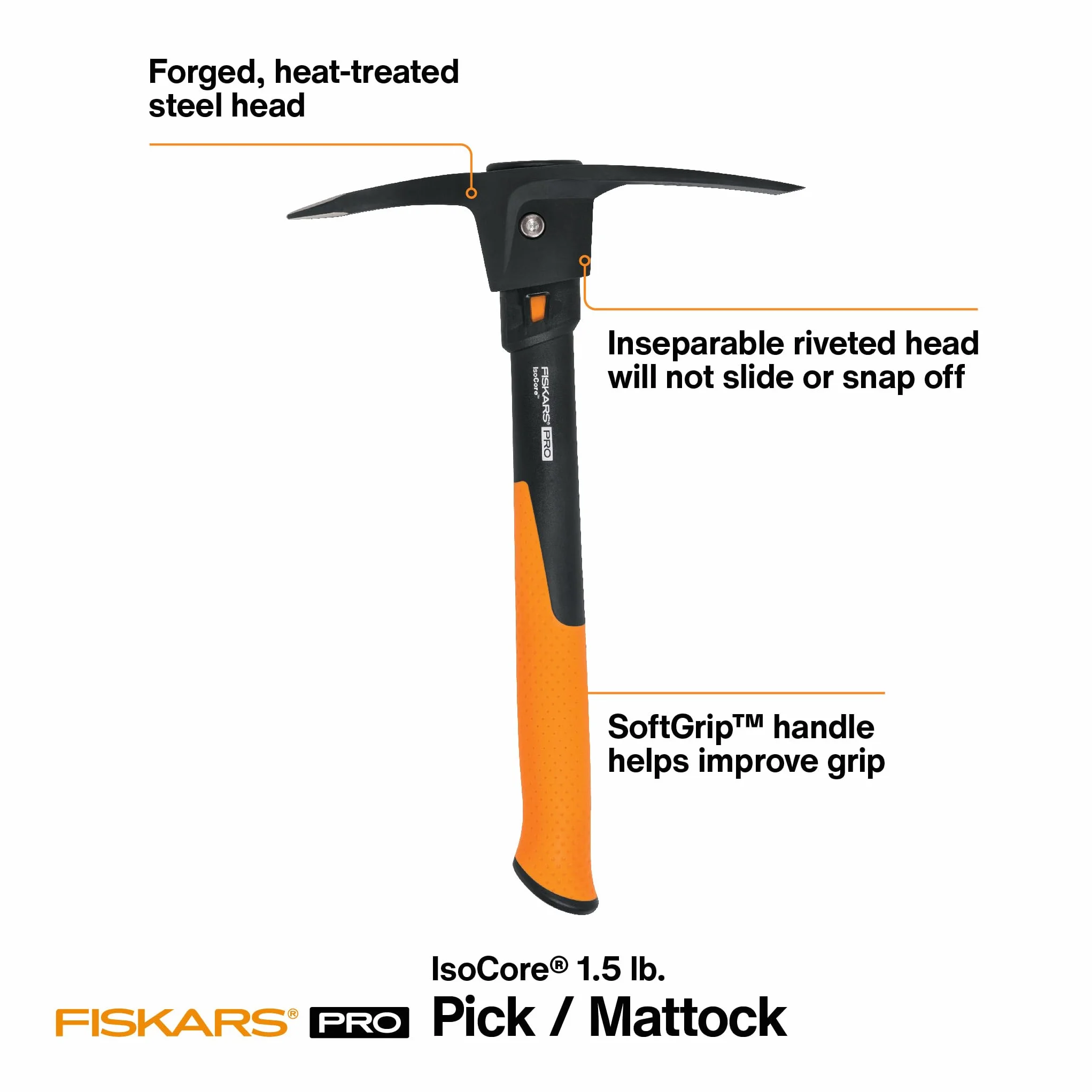 Fiskars 751220-1001 Pro IsoCore motyka/kilof, 0,7 kg, pomarańczowa/czarna