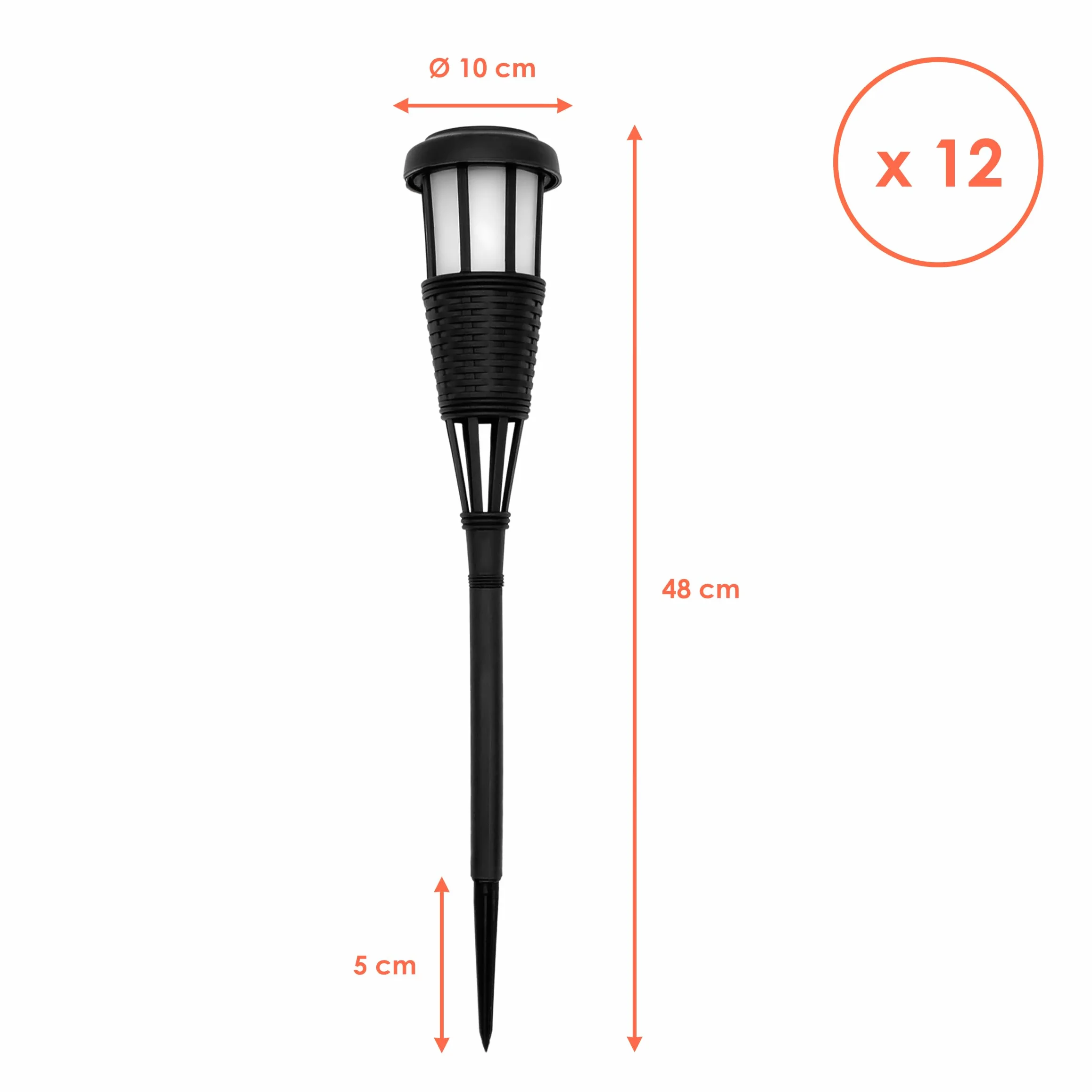 Spetebo Solarna pochodnia ogrodowa LED o wyglądzie rattanu – zestaw 12 szt. – lampa solarna 48 x 10 cm z efektem migotania – oświetlenie ogrodowe dekoracyjne oświetlenie ogrodowe wtyczka do grządek z