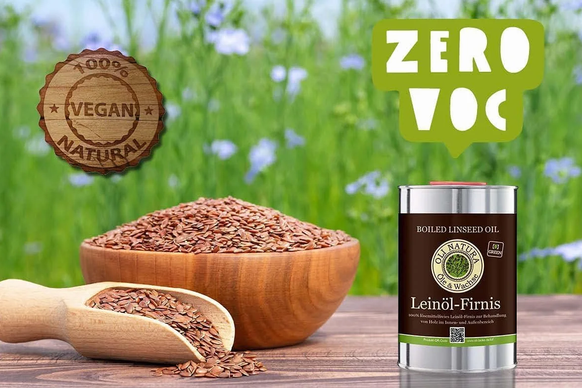 OLI-NATURA Lakier na bazie oleju lnianego, ekologiczna ochrona drewna, certyfikowany do kontaktu z żywnością, 1 l, bezbarwny – naturalny