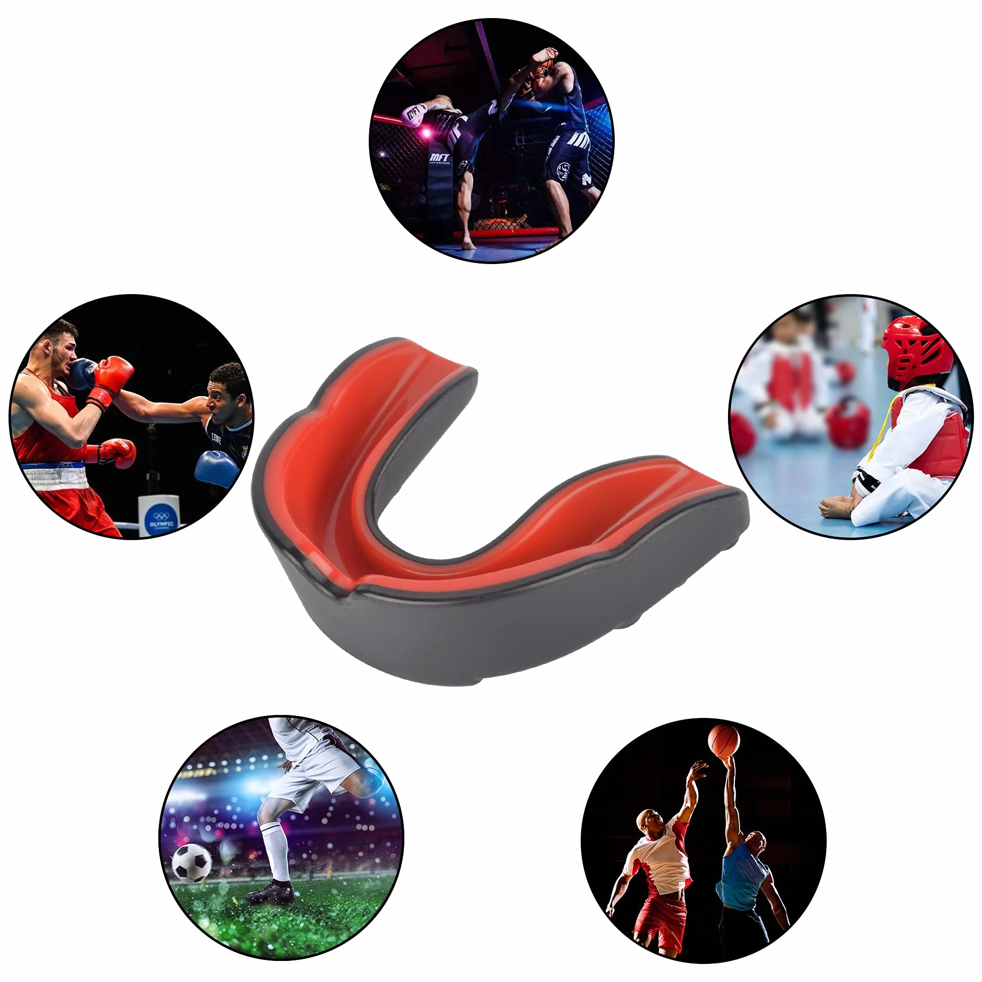 Ochraniacz na usta, ochraniacz na zęby dla dorosłych i juniorów z etui, dopasowany profesjonalny ochraniacz na zęby do piłki nożnej, boksu, MMA, rugby, sztuki walki, judo, karate, hokeja, zapasy (czarno-czerwony)