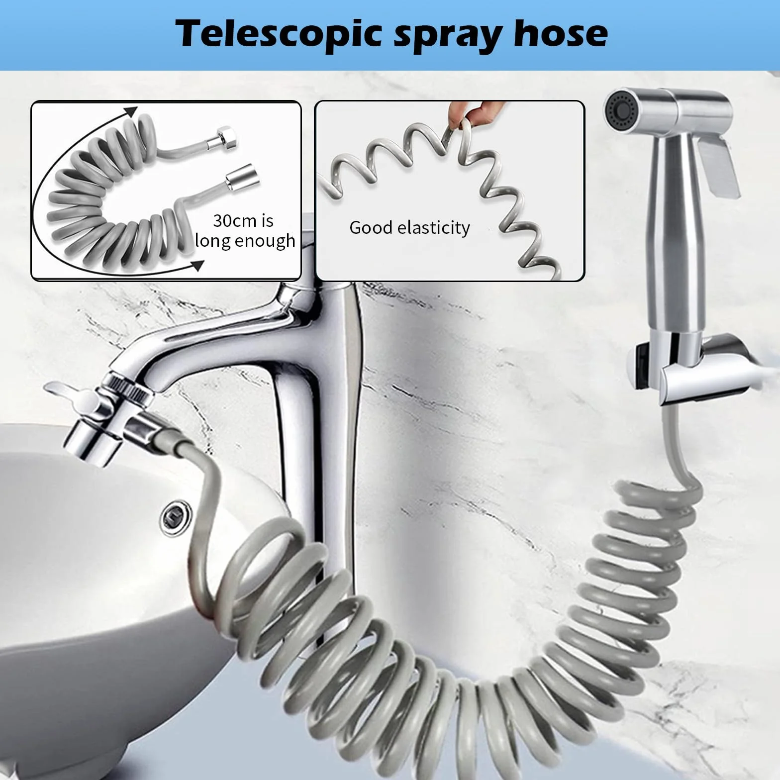 Bidet słuchawka prysznicowa ze stali szlachetnej szczotkowanej, zestaw rozpylaczy do pieluszek z wężem sprężynowym 59"