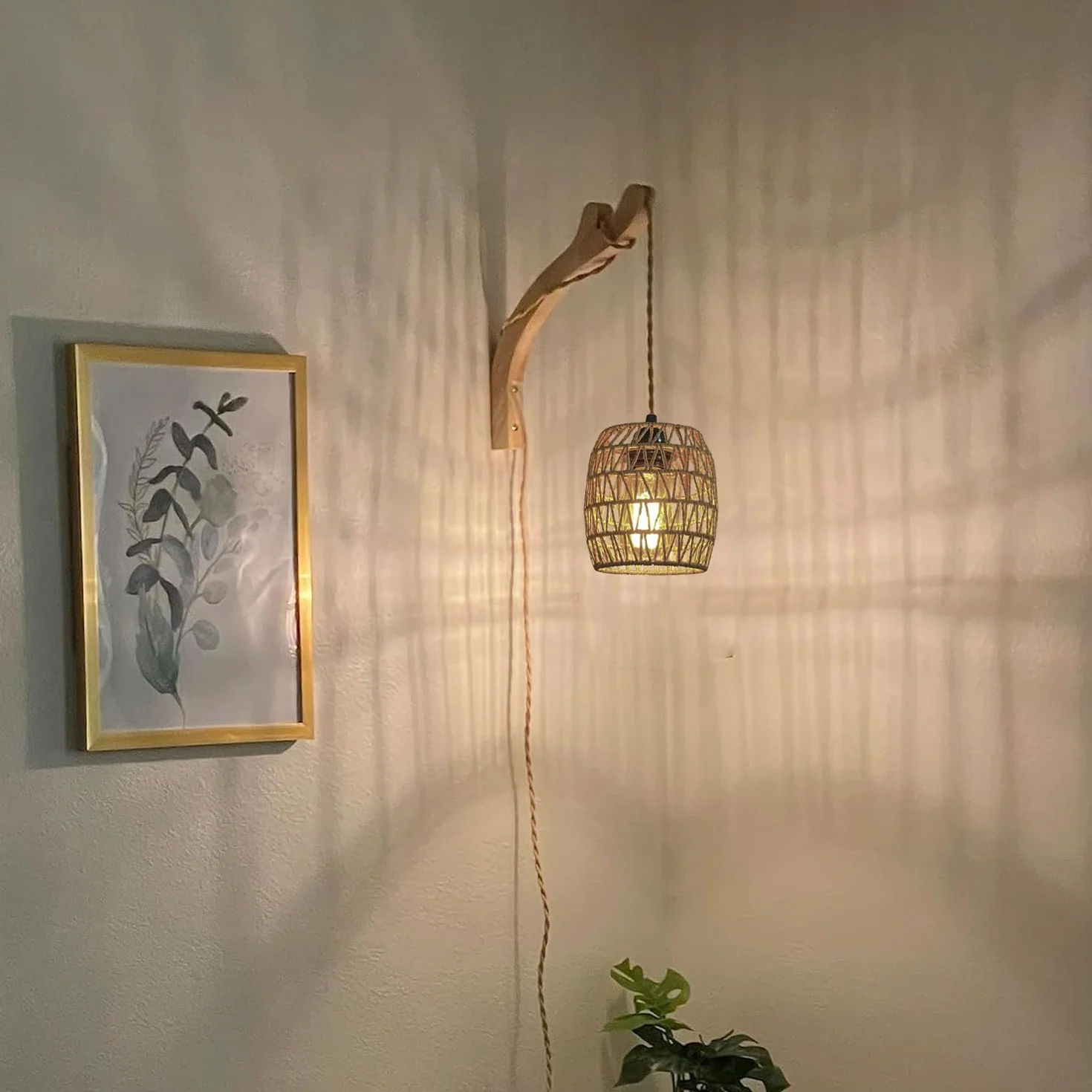 2 x lampa ścienna z przełącznikiem, drewno, lampa ścienna, kabel do gniazdka, E27, lampa wisząca, stolik nocny, rattan, lampa nocna, lampa do przedpokoju, lampa ścienna, do pokoju dziecięcego,