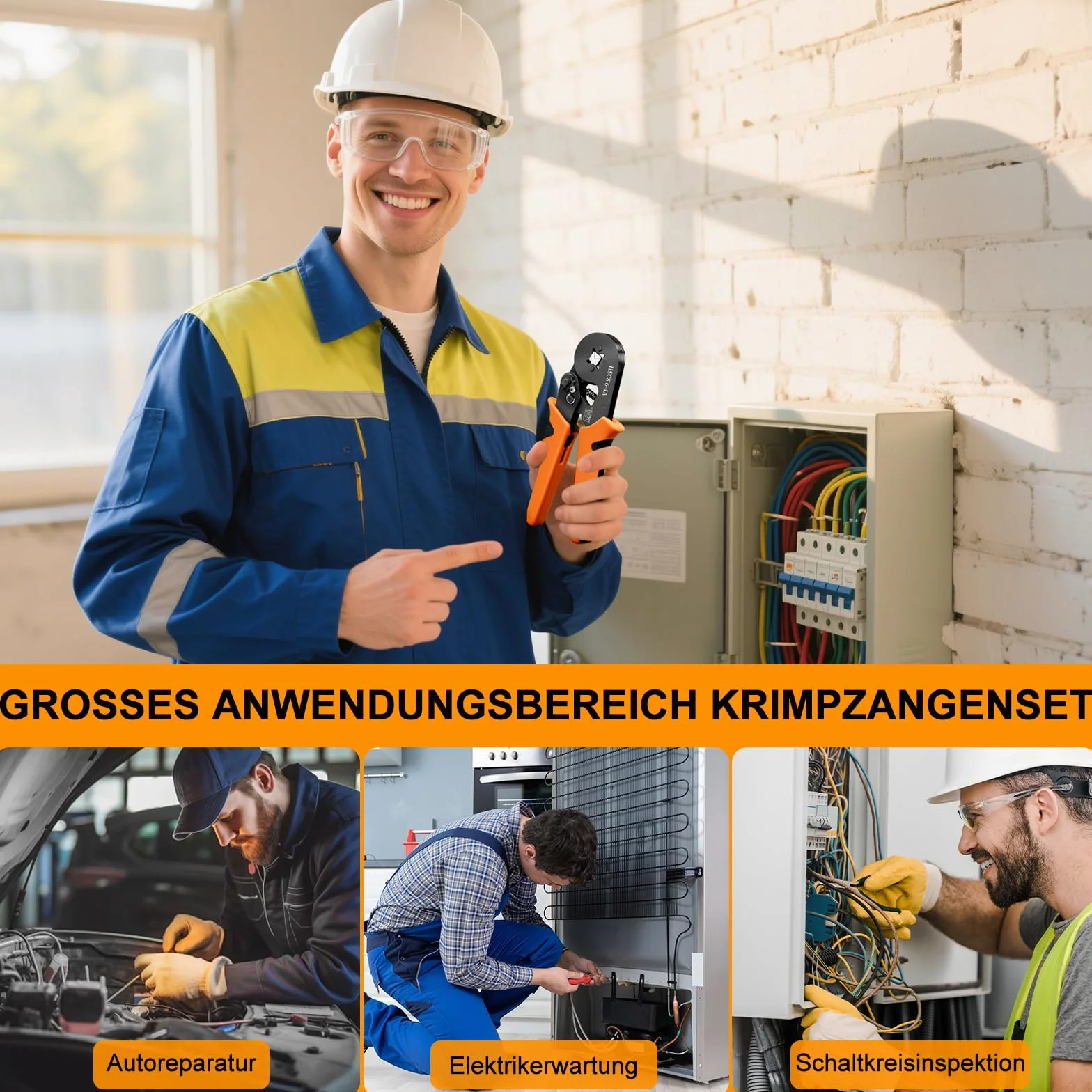 Zestaw szczypiec do zaciskania końcówek kablowych z 1250 końcówkami kablowymi, samonastawne szczypce zaciskowe 0,25-10 mm², zestaw szczypiec z końcówkami kablowymi do użytku domowego