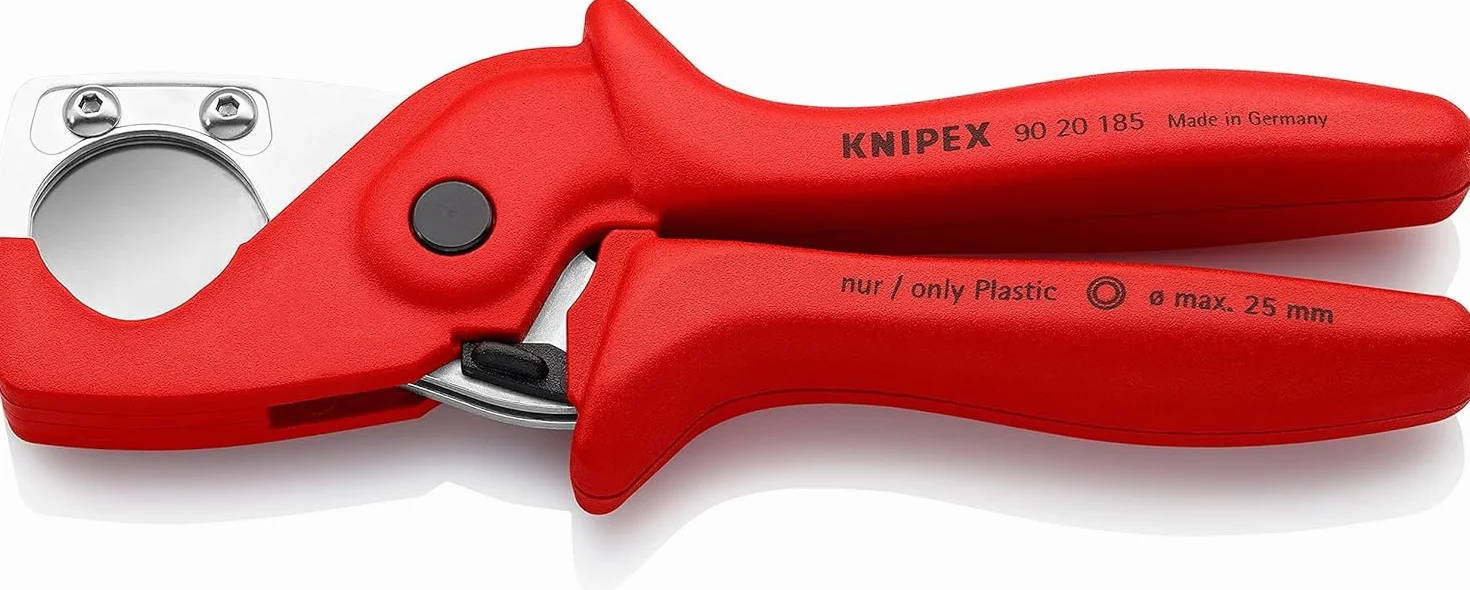 KNIPEX PlastiCut Obcinak do węży i rur ochronnych w opakowaniu z zawieszką z wytrzymałego, wzmacnianego włóknem szklanym tworzywa, 90 20 185 SB