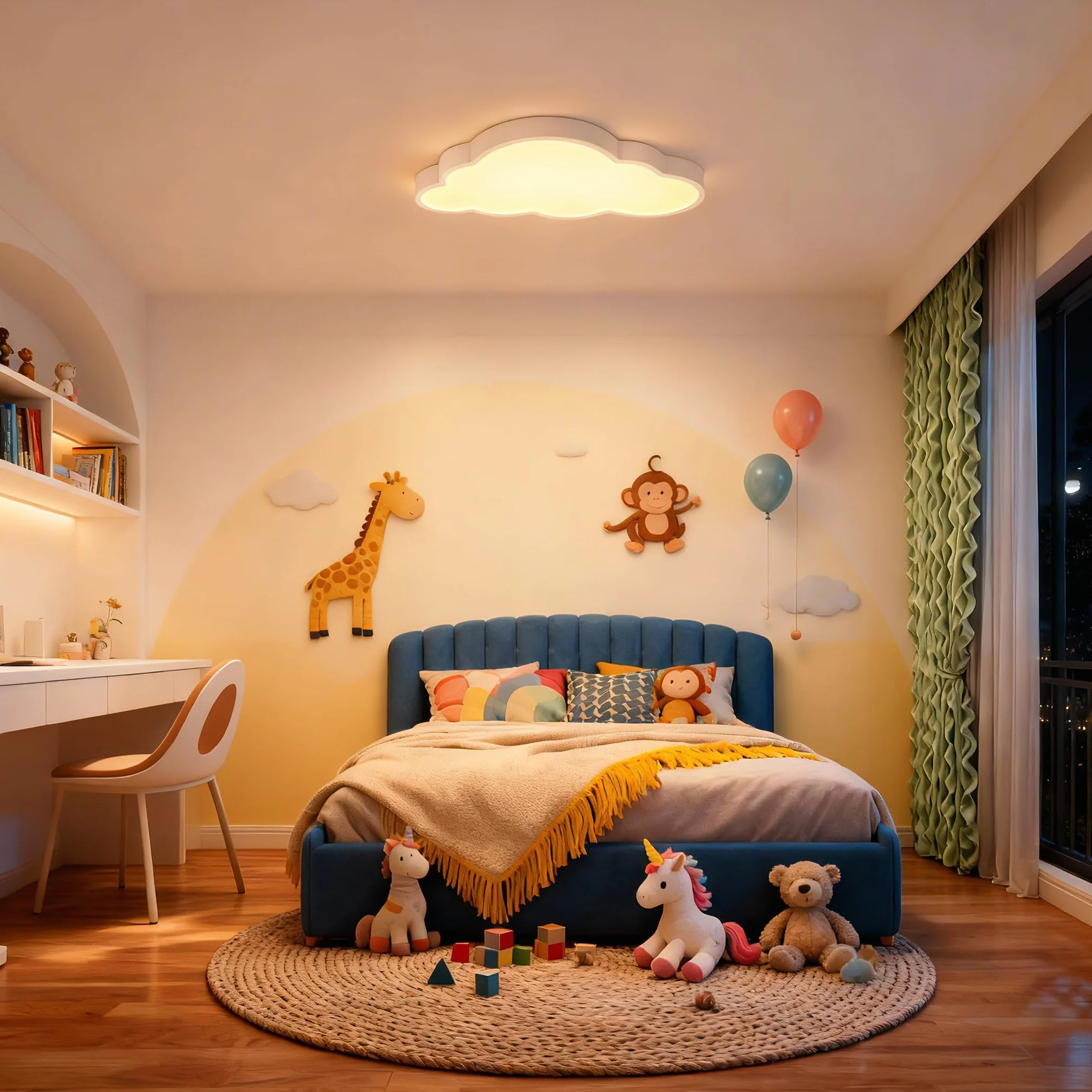 UISEBRT Lampa sufitowa LED, 48 W, chmury, ściemniana, z pilotem zdalnego sterowania, lampa do pokoju dziecięcego, nowoczesna lampa do przedszkola, sypialni