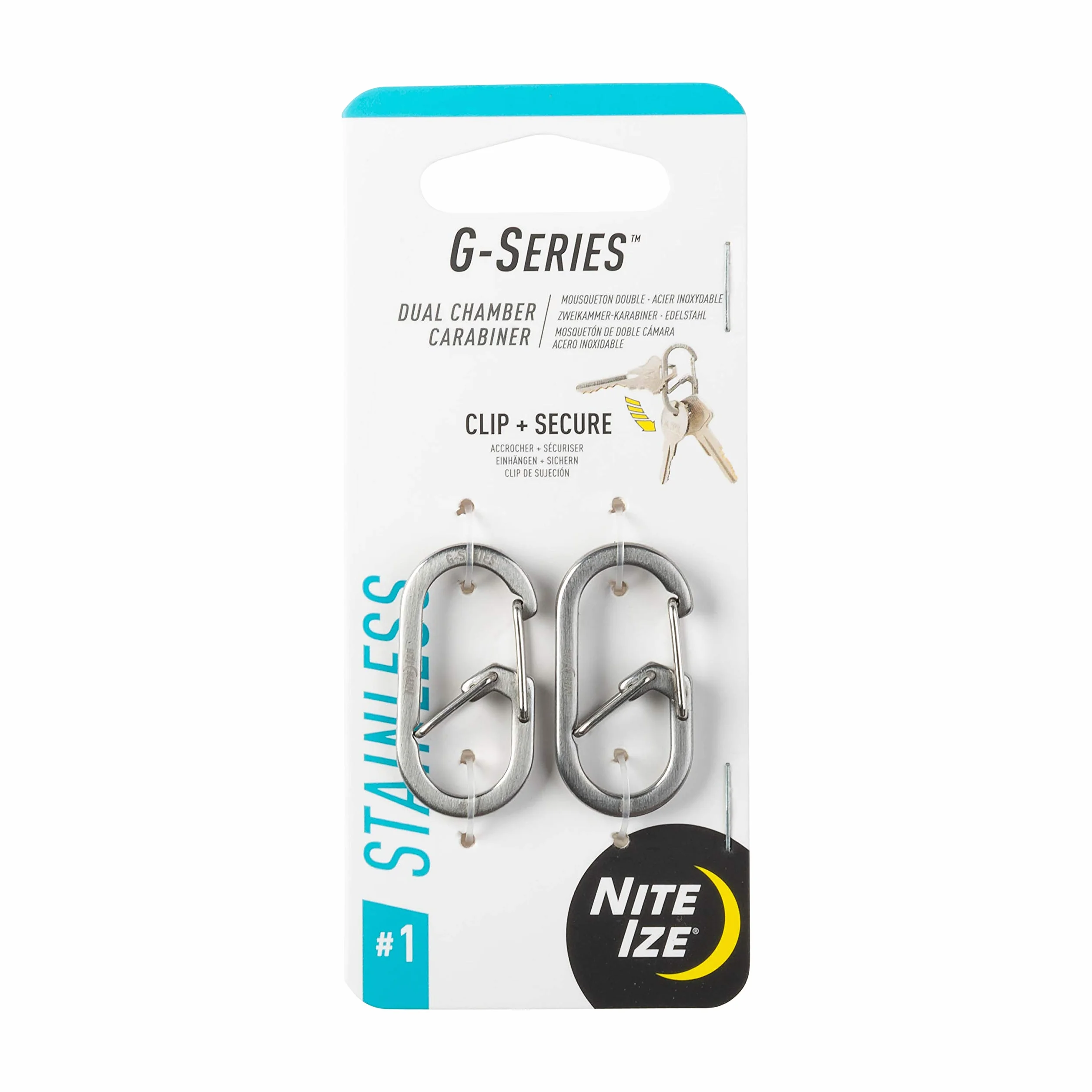 NIte Ize Unisex – dorośli G-Series DUAL Chamber Carabiner, srebrny, rozm. 2